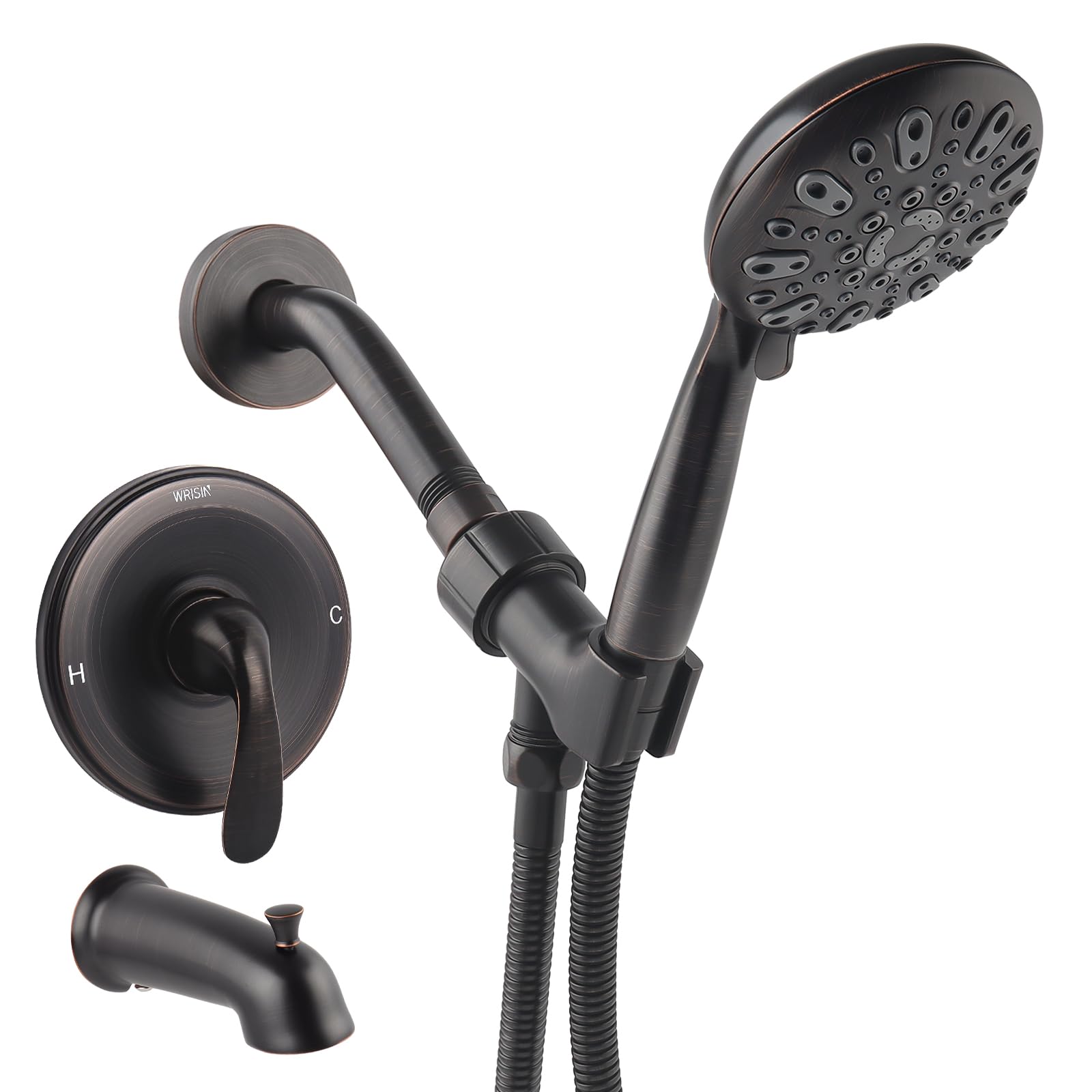 WRISIN Oil Rubbed Bronze Shower Faucet Set with Tub Spout, Bathtub Shower Faucet Set, Shower Valve Kit with 4.7 Inch High-Pressure Handheld Shower Head