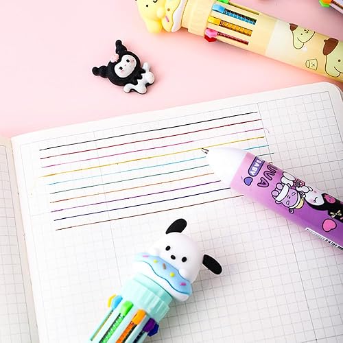 Miniatura 6 de 6 bolígrafos multicolores de 0.020 in, diez colores en uno, retráctil, de dibujos animados, lindos bolígrafos, adecuados para suministros de