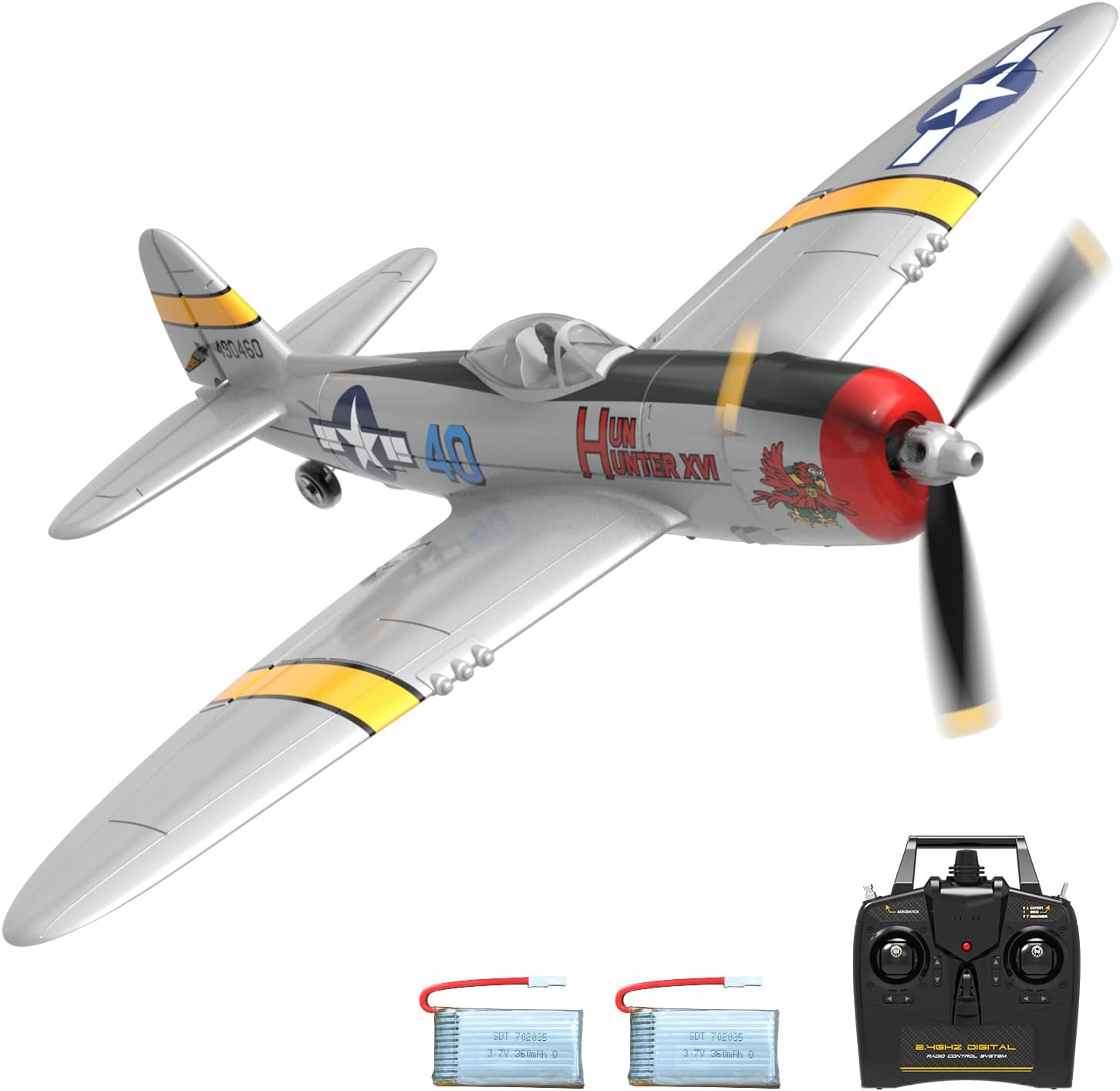 VOLANTEXRC RC Plane for Beginners, 4CH WWII Warbird P-47 Thunderbolt with Aileron, 2.4Ghz RC Airplane with Xpilot Self Righting&One Key Aerobatic, Gifts for Adults (761-16 RTF)