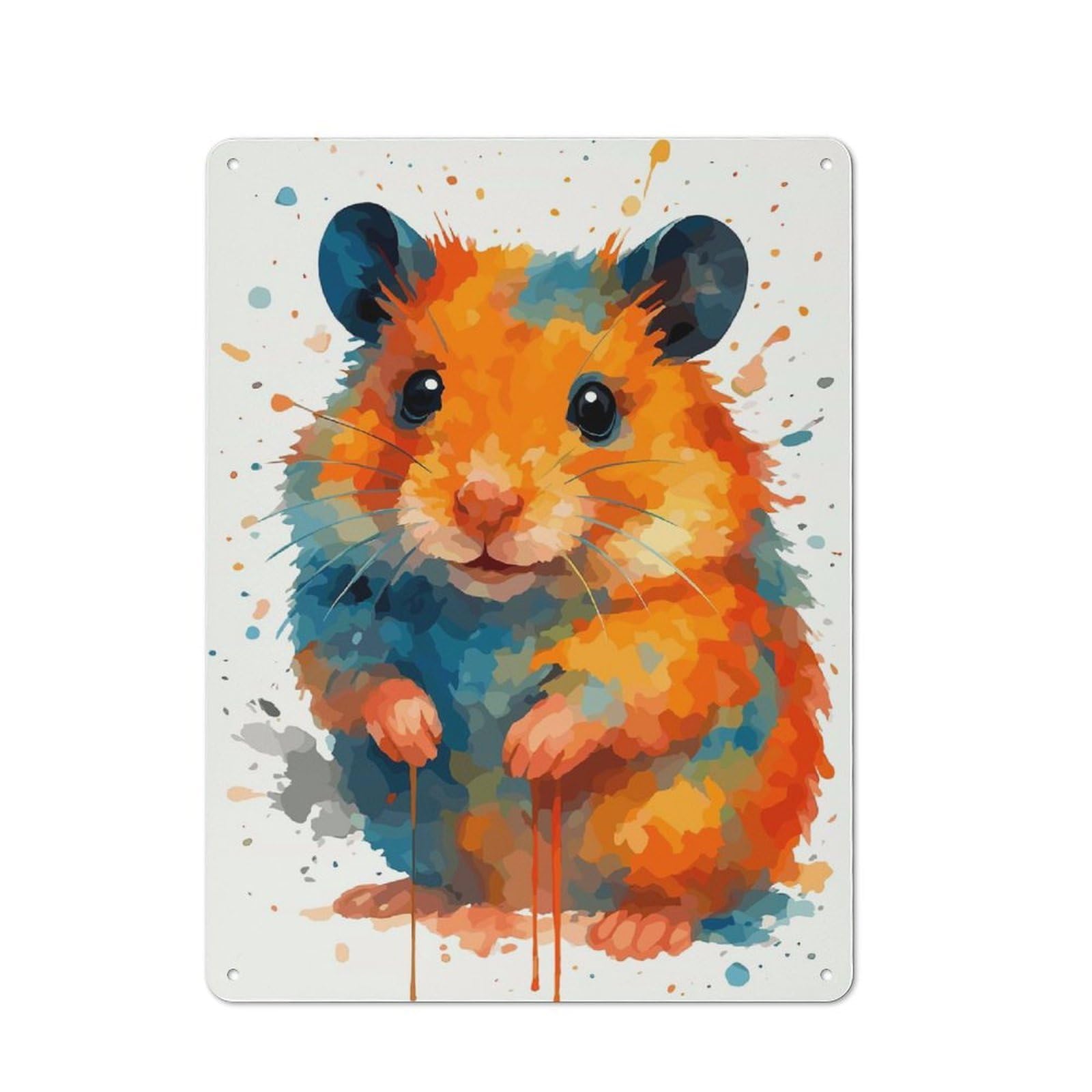 Vintage Watercolor Hamster Metal Plaque 40x30cm, Bistro Wall Plaque for Coffee Bar, Kitchen, Bistro Or Tea Corner