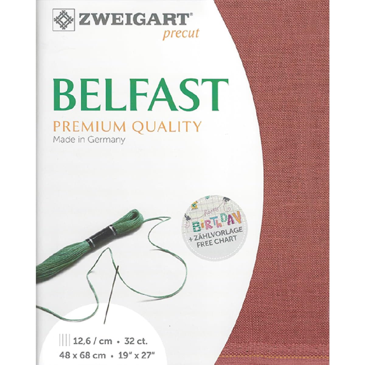 Zweigart Contatore BELFAST precut 32 ct 100% lino 3609 colore 4030 rosso, tessuto per ricamo 48 x 68 cm