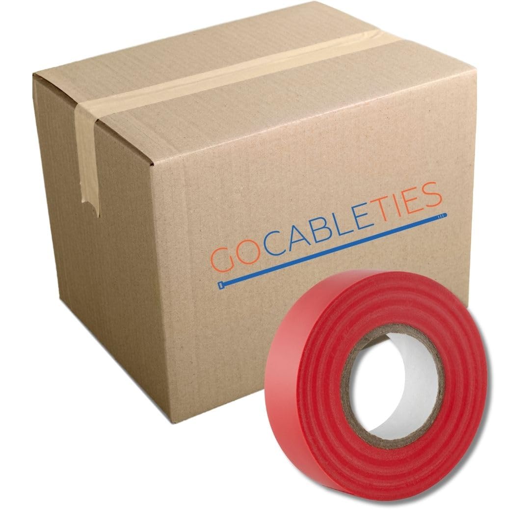 Gocableties Red Electrical Tape, 19mm x 20m, Bulk Box of 50 Rolls, Strong Self-Adhesive PVC Insulation Tape for Insulating, Repairing and Protecting Electrical
