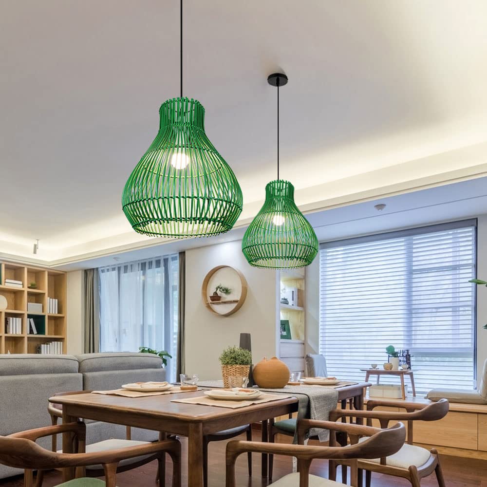 Restaurante nórdico Lámpara Colgante Personalidad Creativa Tejido a Mano Ratán Lámparas de luz Colgantes Sala de Estar Simple Casa de Familia Iluminación de Techo de ratán,Verde
