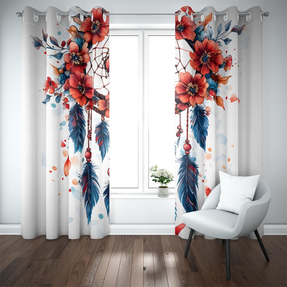 Verdunklungsvorhänge Thermovorhang Ösen Kinderzimmer Kinder Junge Mädchen Weißer Hintergrund Mit Roten Und Blauen Blumen 2Er Set 234X230Cm Vorhang Verdunkelung Blickdichte Gardinen Wohnzimme