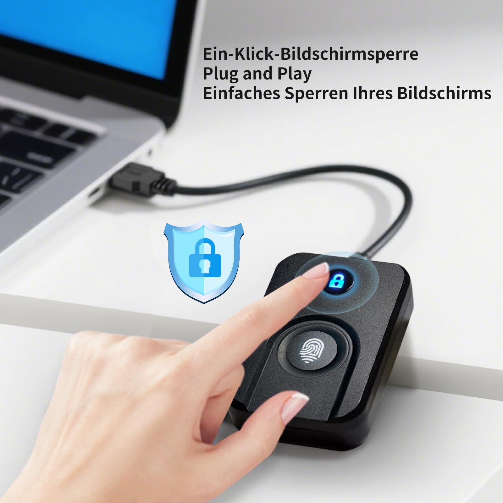JIANBOLAND Lecteur d'empreintes digitales USB pour Windows 10/11, lecteur d'empreintes digitales Windows Hello écran de verrouillage en un clic, configuration du pilote de voiture avec câble de 5 m