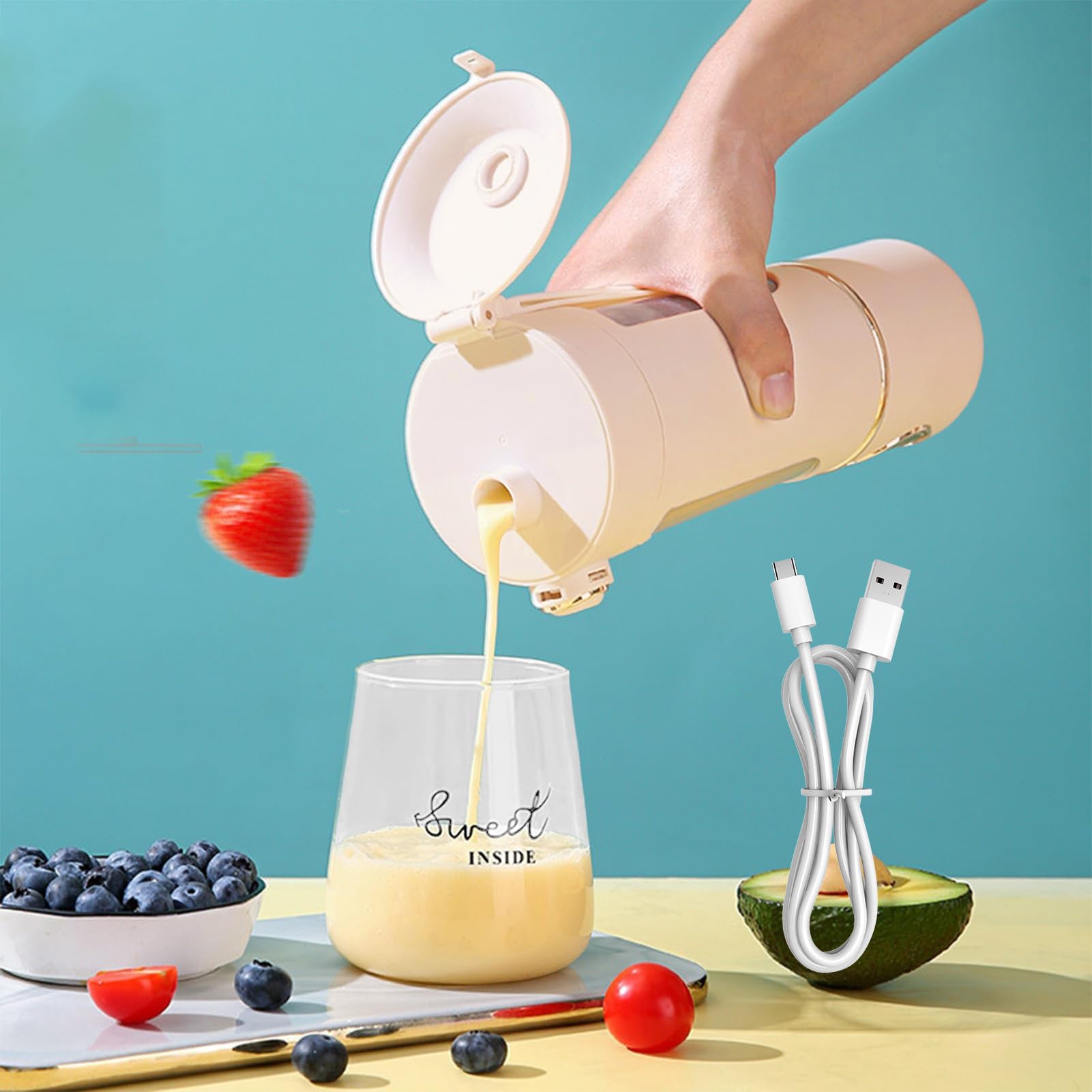 Tragbarer elektrischer Mixer mit Becher, 700 ml, kompakt, kabellos