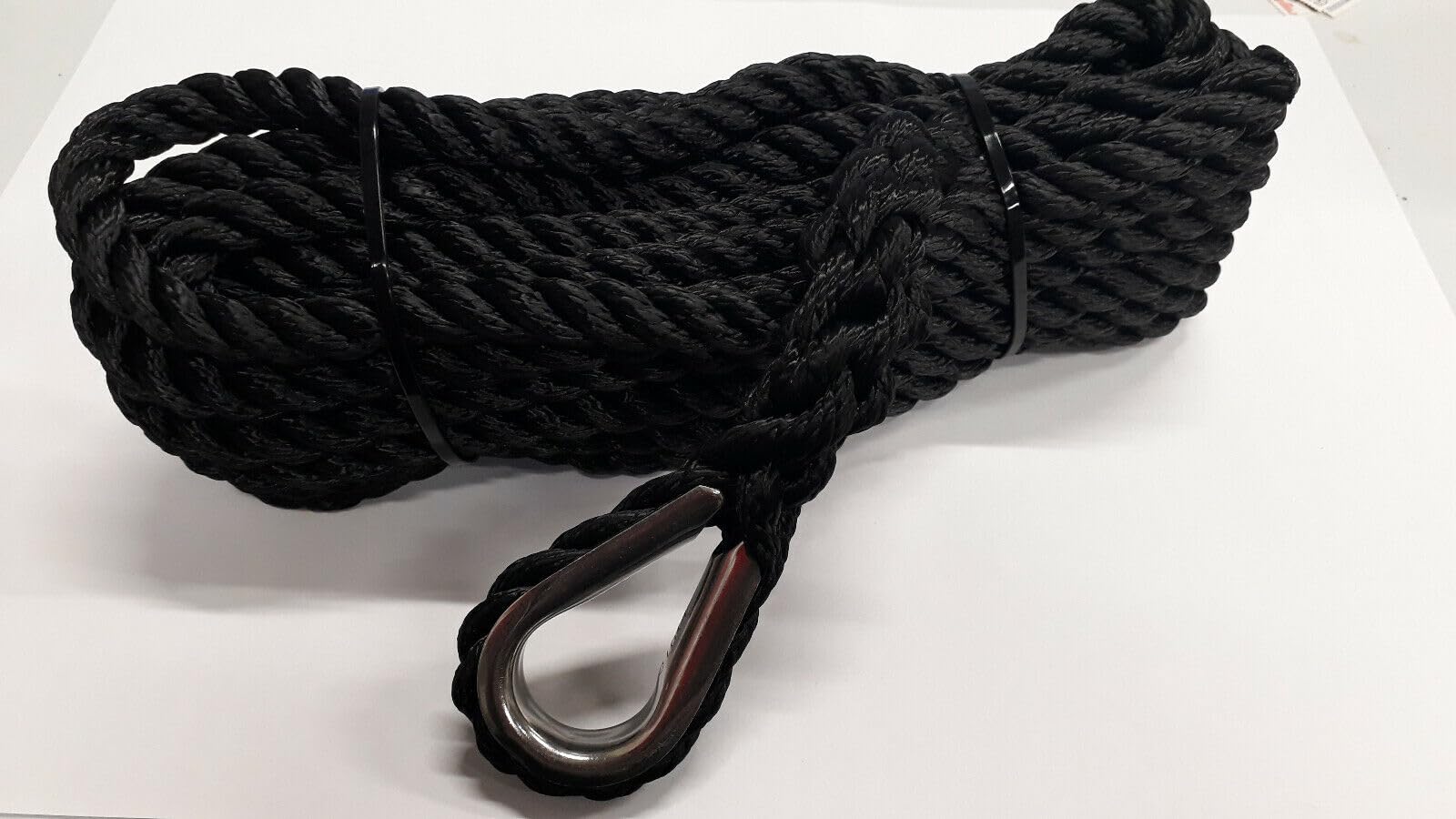 Corde Amarre Diamètre 12mm Bout Longueur 6 mètres Noir Cosse Coeur INOX Epissure Haute Résistance Bateau