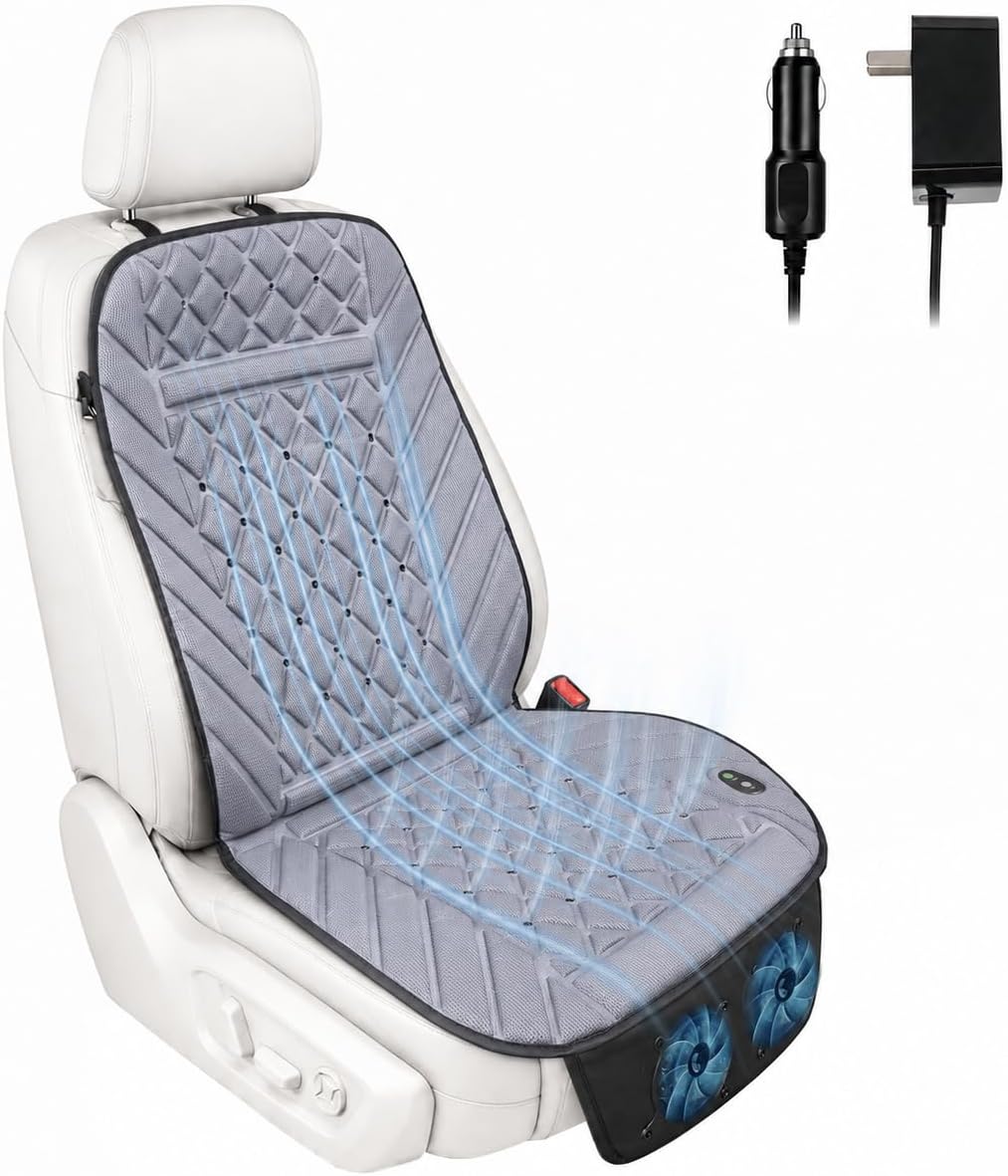 2026 Upgraded Ventilated Seat Cushion, 12V-24V Cooling Car Seat Cover for Front Seat, Cooled Seat Pad for Office Chair Sofa Car SUV Truck Universal Fit, Classic Black