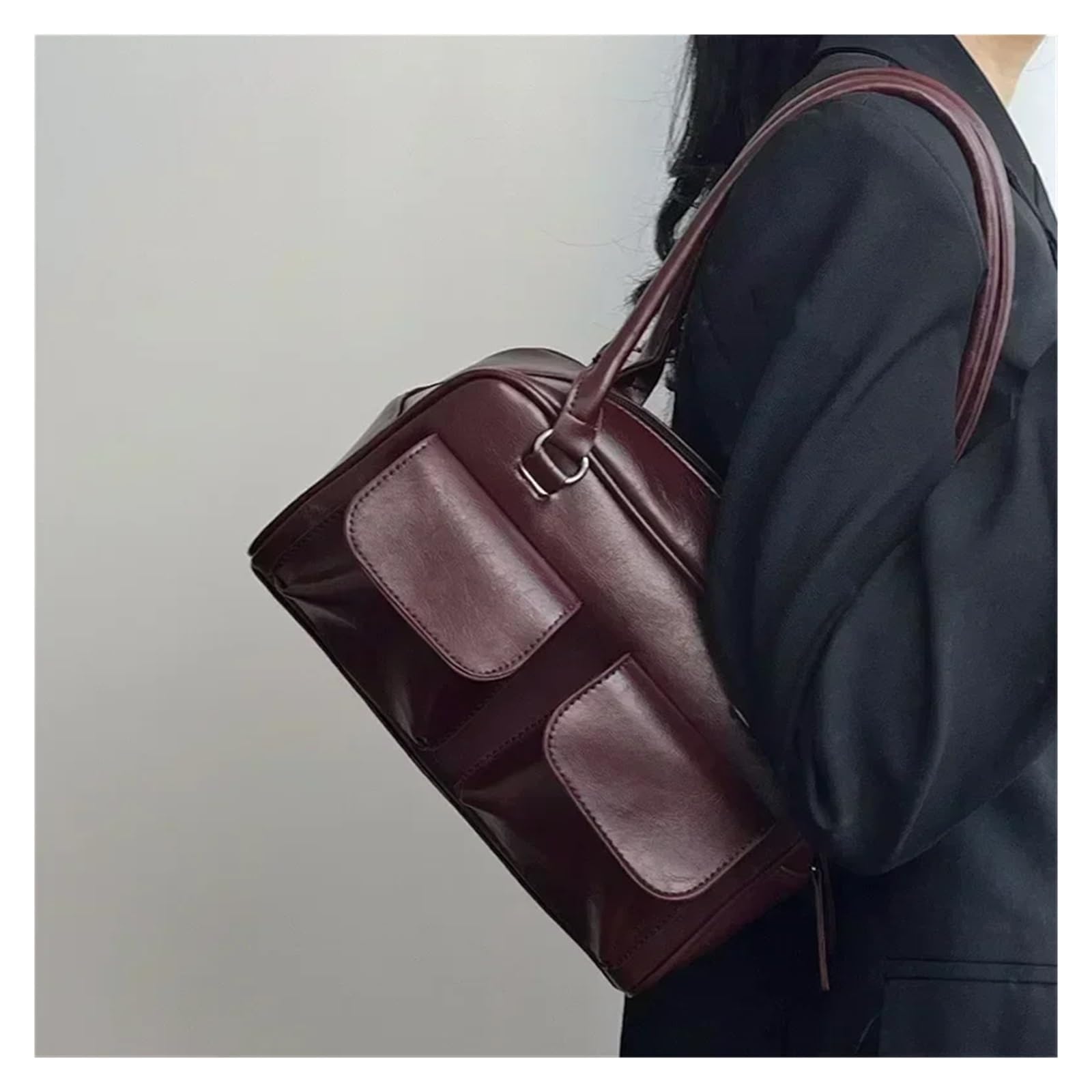 Bolso bandolera Vintage Women Business Shoulder Bags Simple Ladies Commute Tote Bag Pu Leather Female Underarm Burgundy Large Handbags Purse