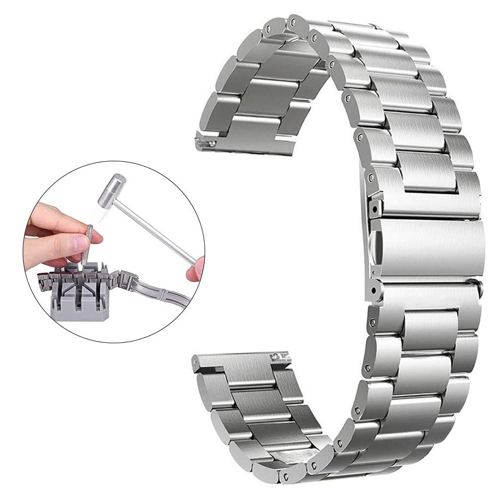 Metal Bands Compatible Galaxy Watch 46mm/Gear S3 Frontier/Classic Watch Band, 22mm Stainless Steel Replacement Bracelet Wrist Strap for Galaxy Watch 46mm SM-R800/Gear S3 Smartwatch (Silver)