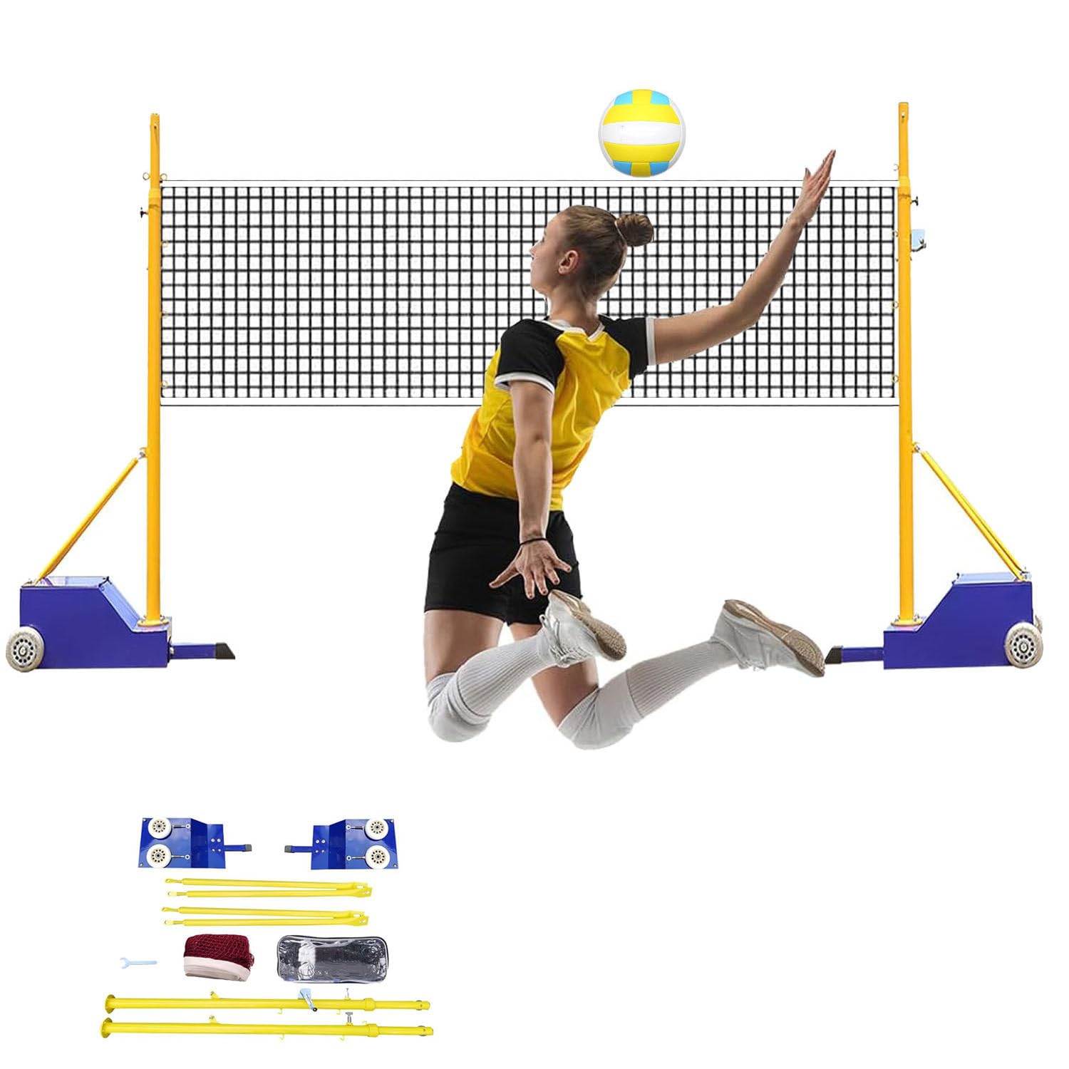 Badminton/Volleyball Poles for Backyard,Badminton Sets for Backyards,Portable Outdoor Heavy Duty Badminton Poles,with Wheels and Net, for Adults Kids Stadium