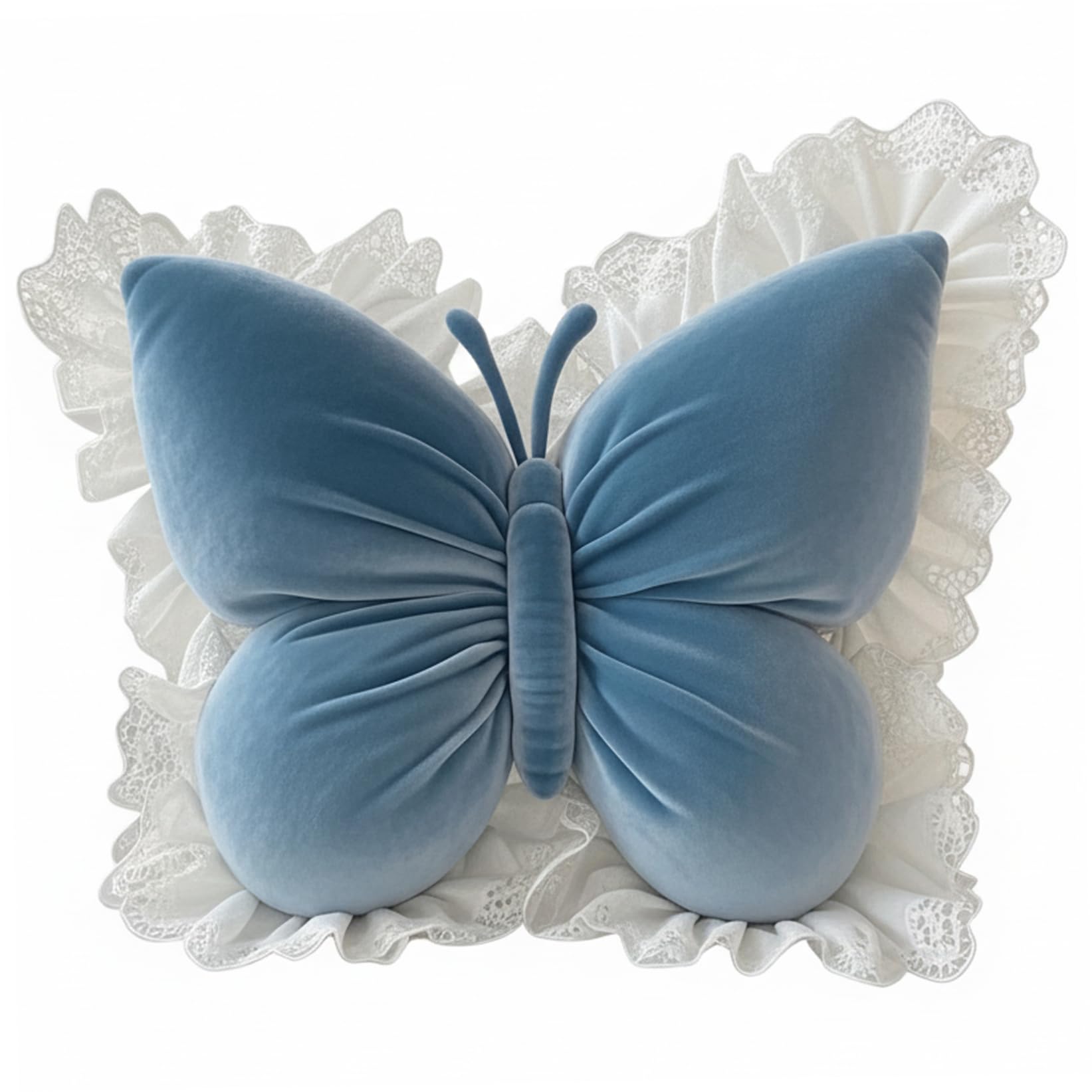 Tsawntd Girls Blue Butterfly Pillow, Soft Lace Throw Pillows For Couch, Cute Butterfly Stuffed Animal For Bedroom, 19.7X15.7 Inch Stuffed Animal