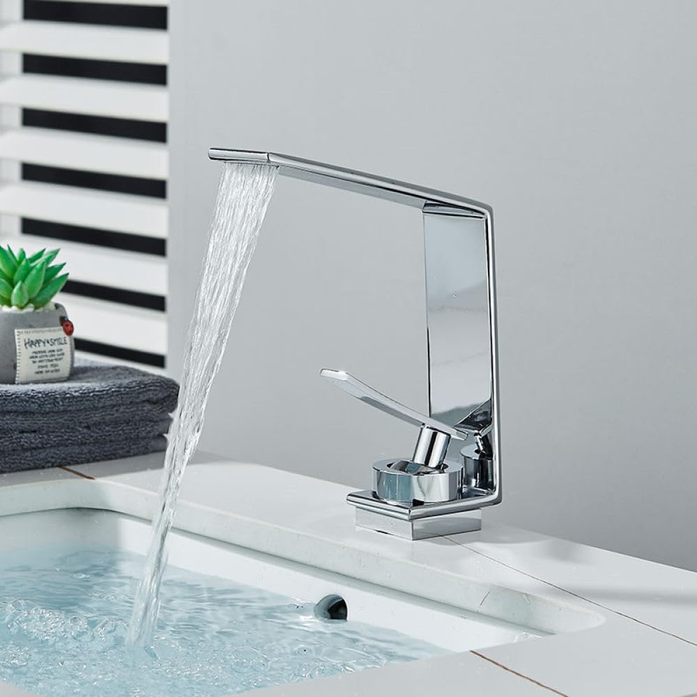 Robinet de salle de bain cascade mitigeur en laiton chrome noir