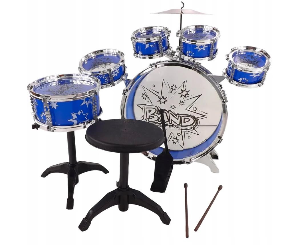 Kit Batterie Enfant 6 Pièces - Tambours, Cymbale, Tabouret Et Baguettes - Instrument Musical Dès 3 Ans