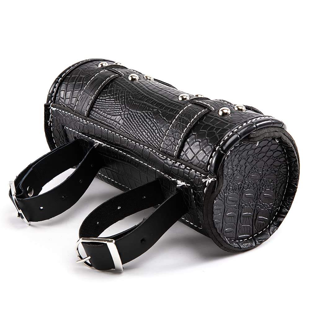 Borsa universale per moto, in pelle di coccodrillo, borsa per attrezzi Sissy Bar, impermeabile, con fibbie a sgancio rapido (nero)