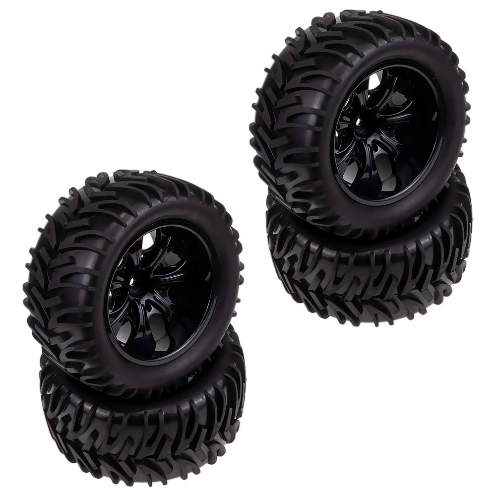 12mm Hub Wheel Rim & Tires 1/10 Off-Road RC Car Buggy Tyre w/Foam Inserts Black Pack of 4