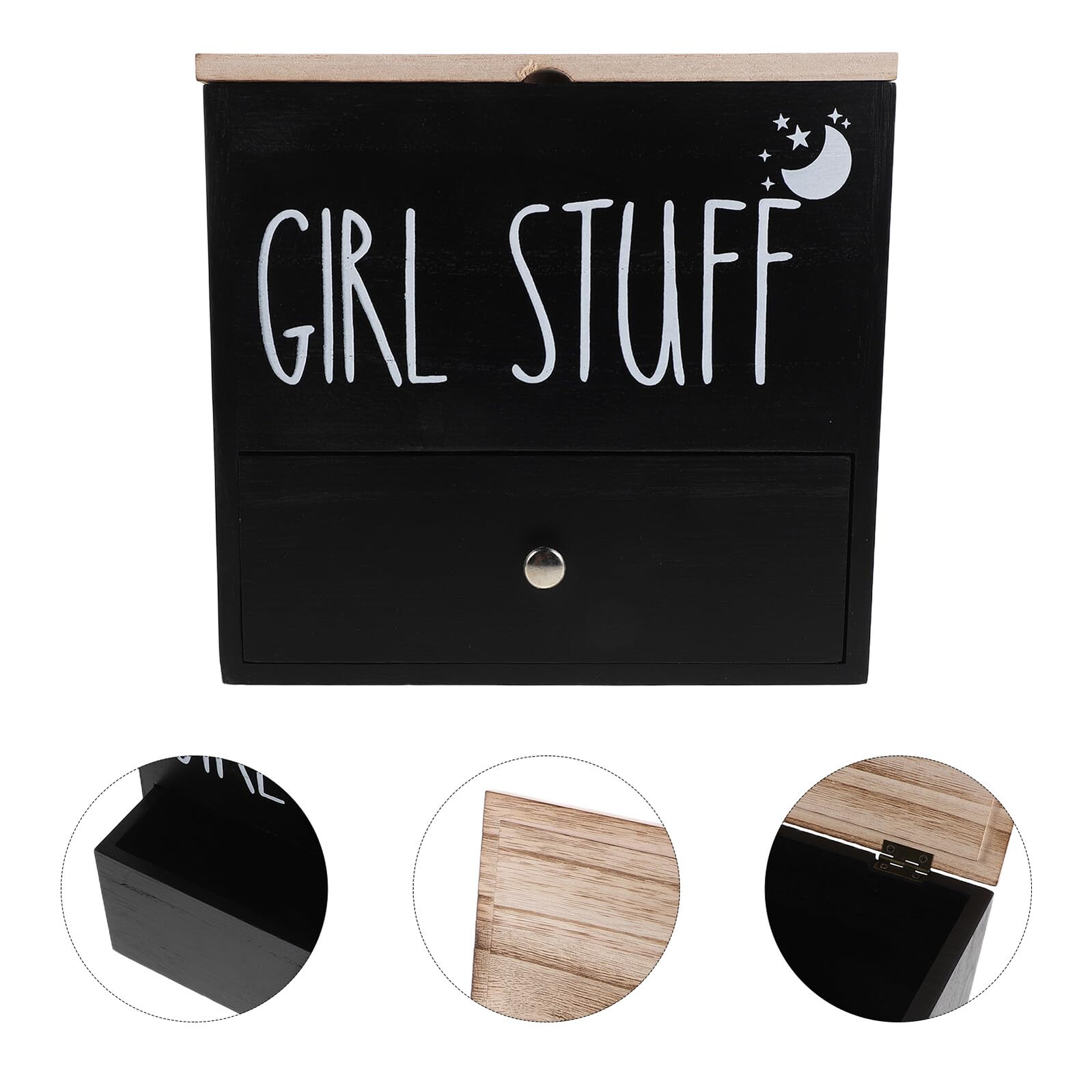 Tampon Organizer Holz mit Schublade Aufbewahrungsbox für Damenhygiene Badezimmerbehälter Schwarz Platzsparender Periodenartikel Organizer
