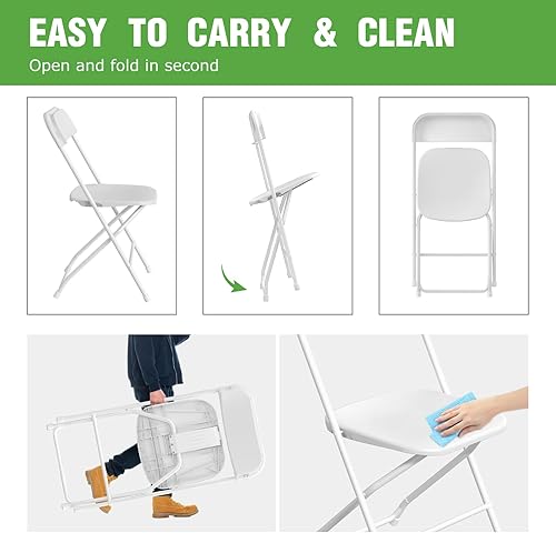 Miniatura 5 de Paquete de 10 sillas plegables de plástico blanco, silla plegable de plástico para uso en interiores y exteriores, asiento comercial apilable