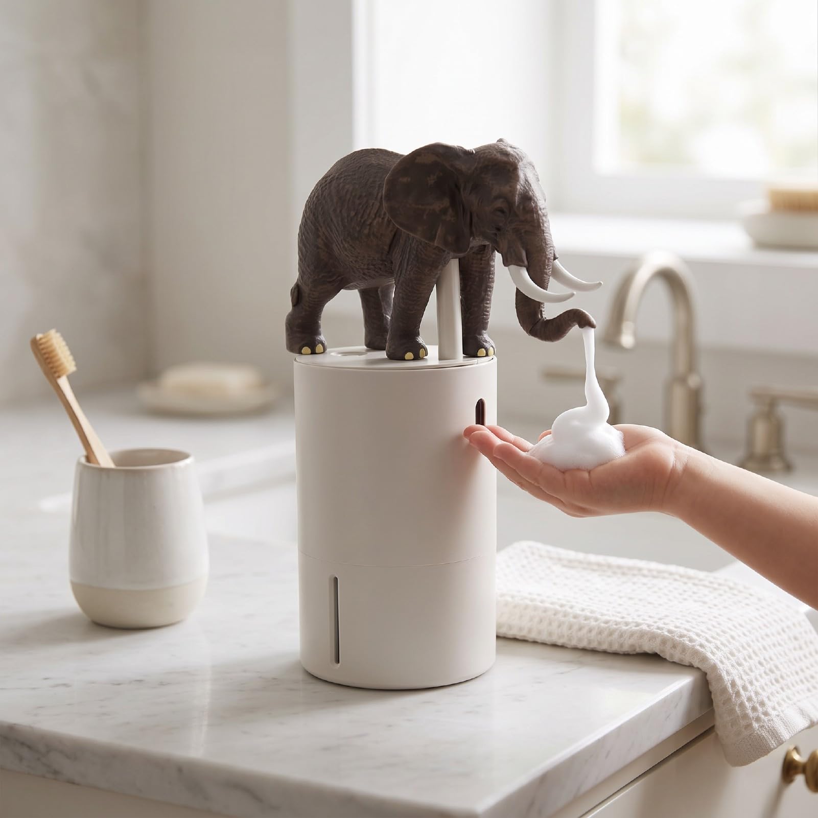 YWBL-WH Dispensador Automático de Elefante, ABS Tamaño 9,8x3,5in
