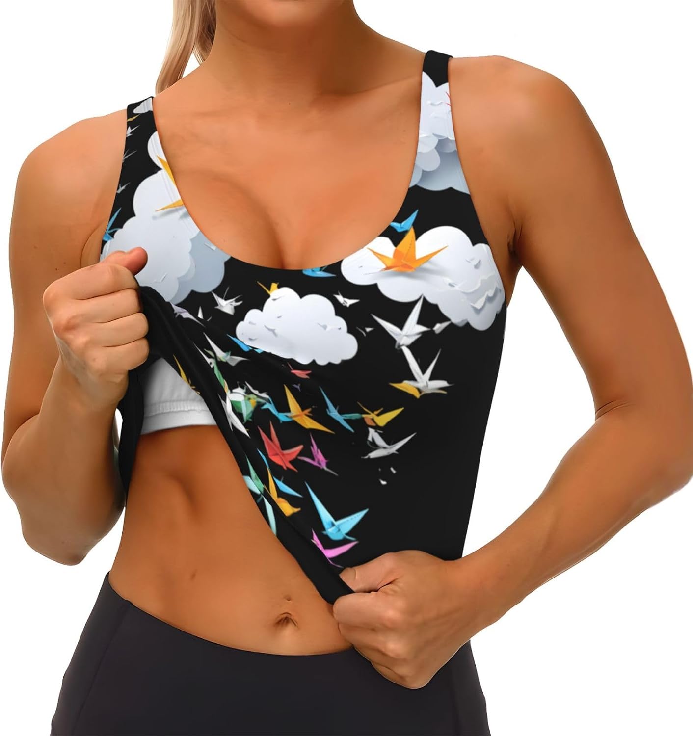 Women's Sports Vest MSRHIUEF White Cloud Thousand Paper Cranes Printed Soft, Comfortable, Lightweight, and Breathable