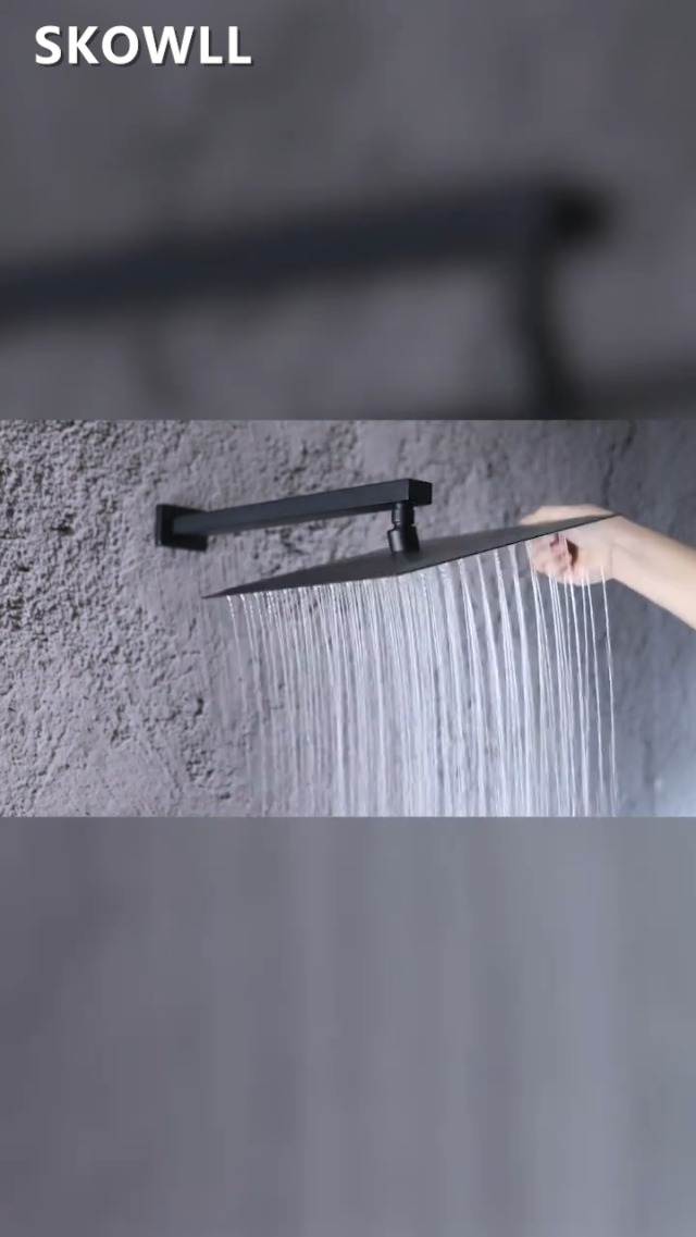 Sistema de Ducha SKOWLL con grifería de baño y bañera, montaje en pared, cabezal de ducha negro de 12 pulgadas y set de manija, incluye válvula y recorte miniatura 7