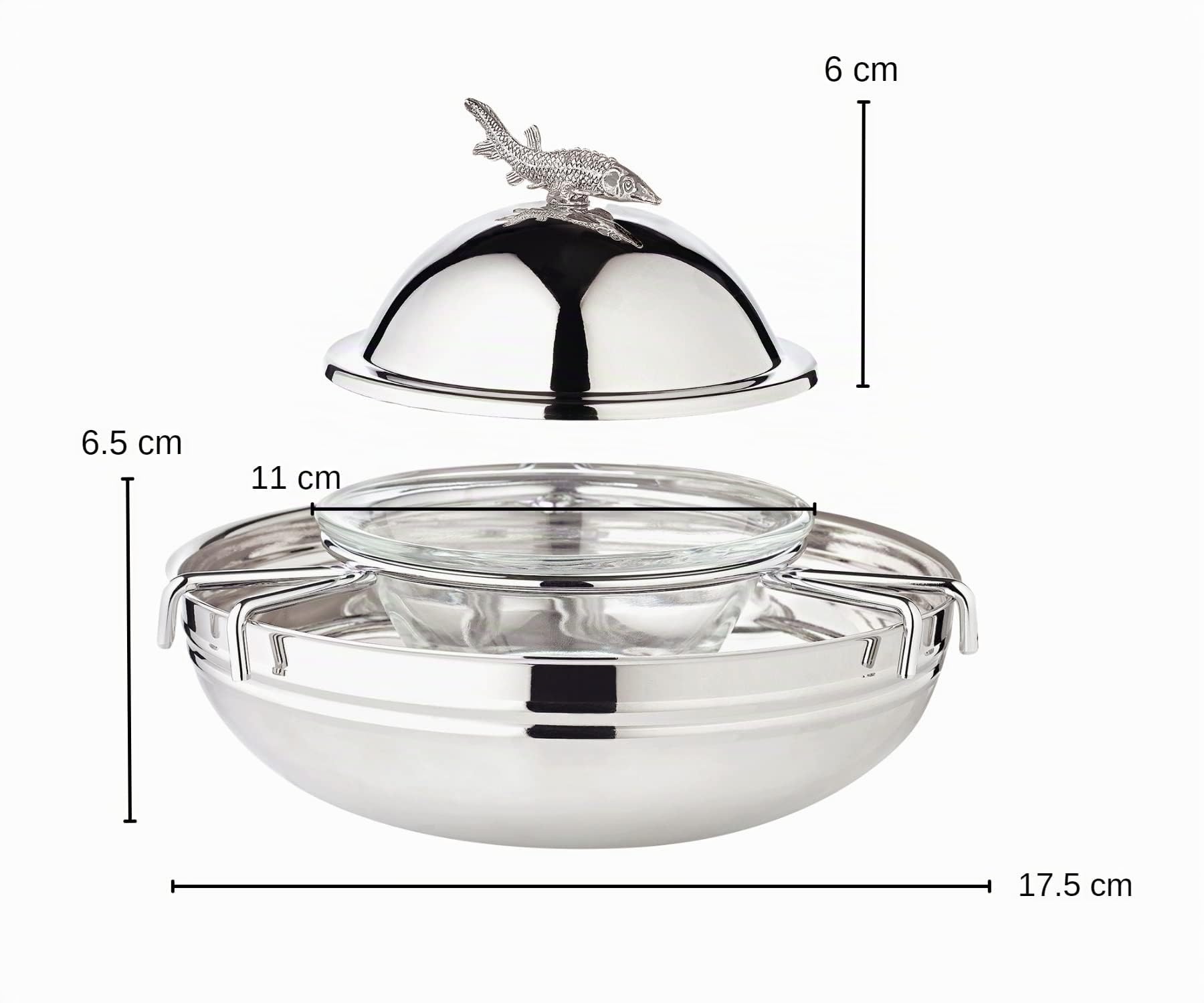 EDZARD Bol à caviar Stor en acier inoxydable avec insert en verre (diamètre 17,5 cm, hauteur 12,5 cm)