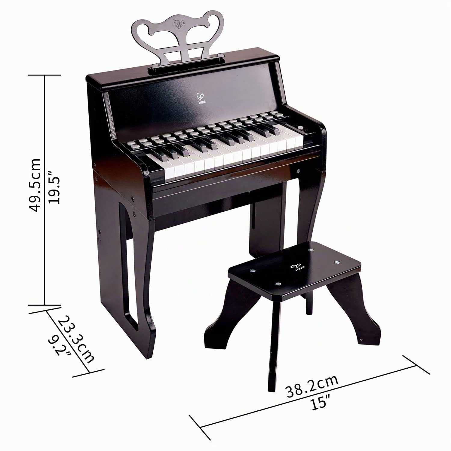 Hape Piano Électronique Noir avec Apprentissage Interactif - Piano en Bois 25 Touches - Pupitre et Tabouret Inclus - Jouet Musical Éducatif pour Enfants dès 3 Ans