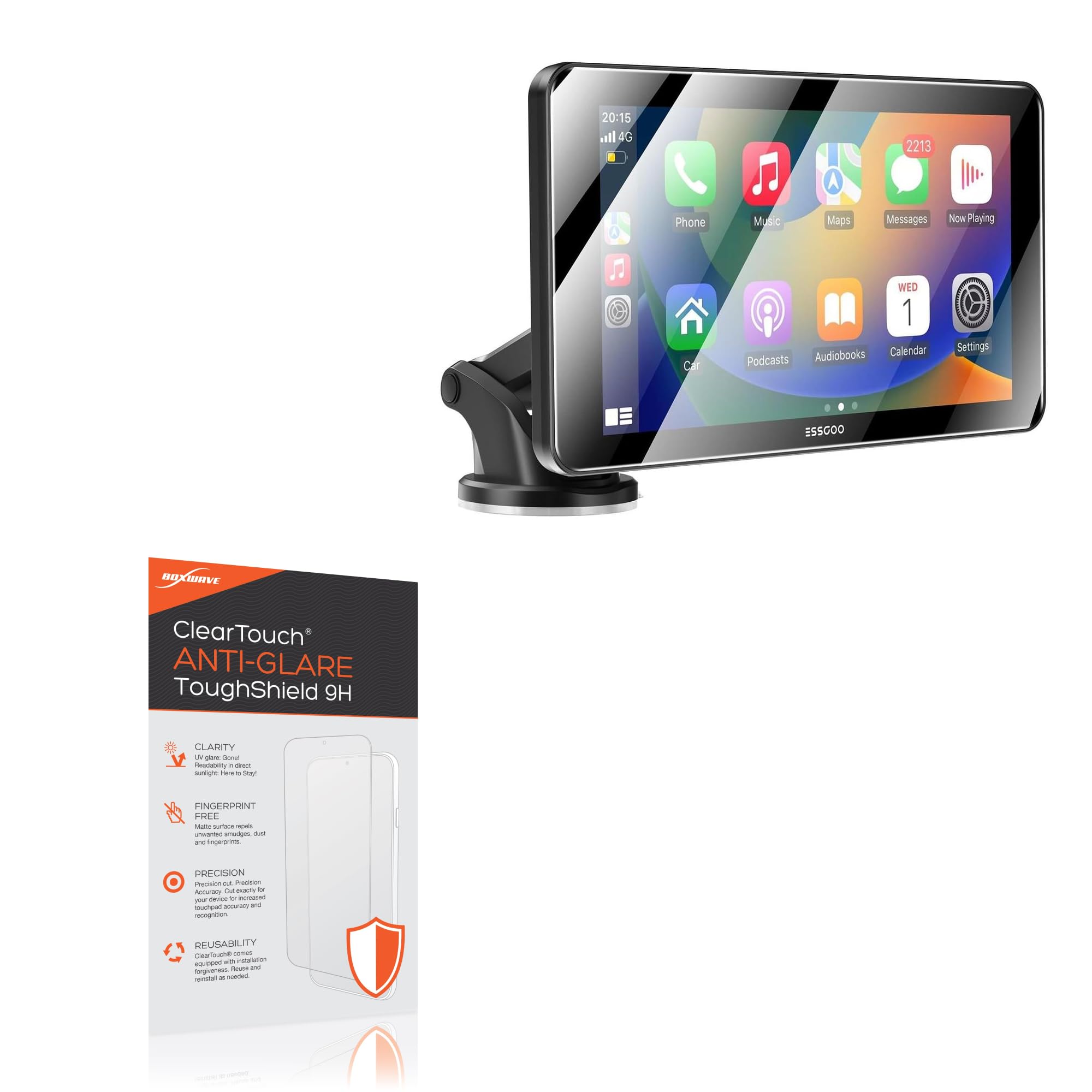 BoxWaveScreen Protector Compatible with ESSGOO Apple Carplay & Android Auto (7 in) - ClearTouch Anti-Glare ToughShield 9H (2-Pack), Anti-Glare 9H Tough Flexible Film Screen Protector