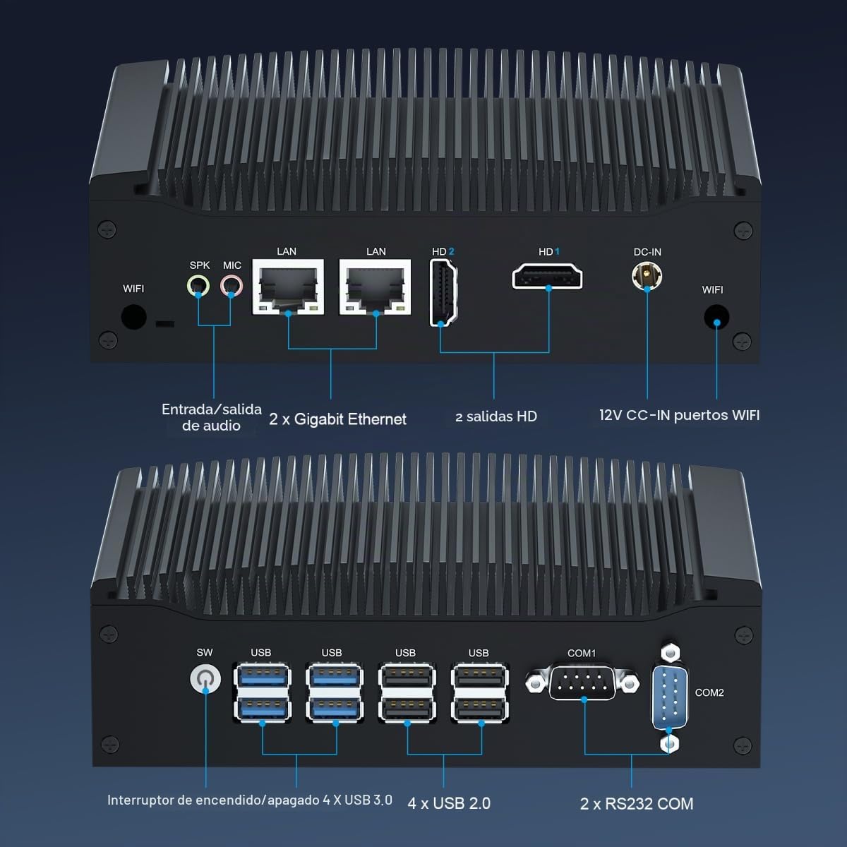 WEIDIAN PC sin Ventilador Mini PC Industrial 16GB RAM 512GB SSD Core i5 8350U Win11 Pro Mini computadora de Escritorio con 4K 2xHD, 2xRS232 COM, 2xLAN, 8xUSB VESA PC pequeña de Oficina Auto Power On