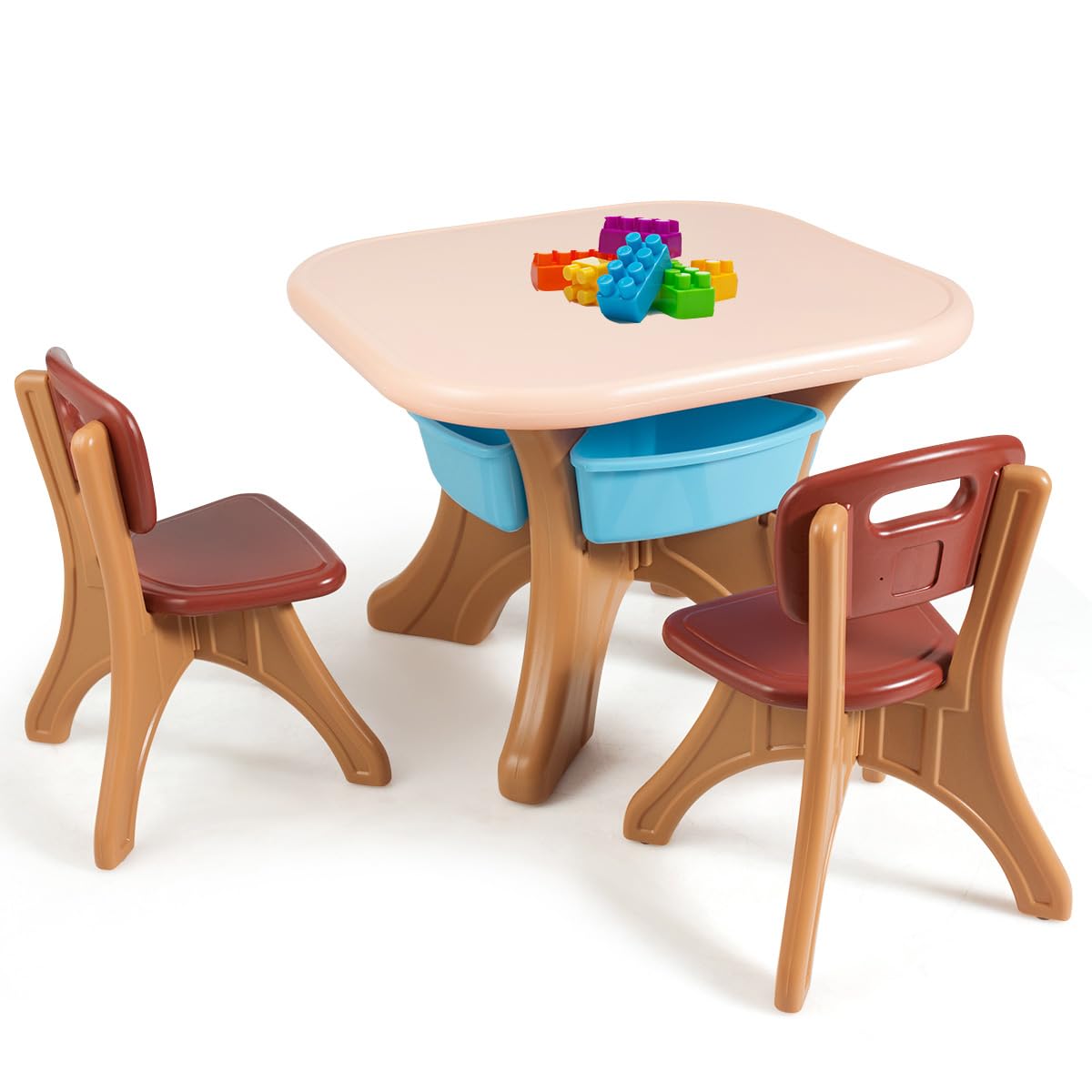 GLACER Toddler Table and Chair Set - 3 Pieces Children Activity Table w/4 Storage Bins, Kids Play Table, Kids Table and Chairs for Reading, Drawing, Playroom, Snack Time
