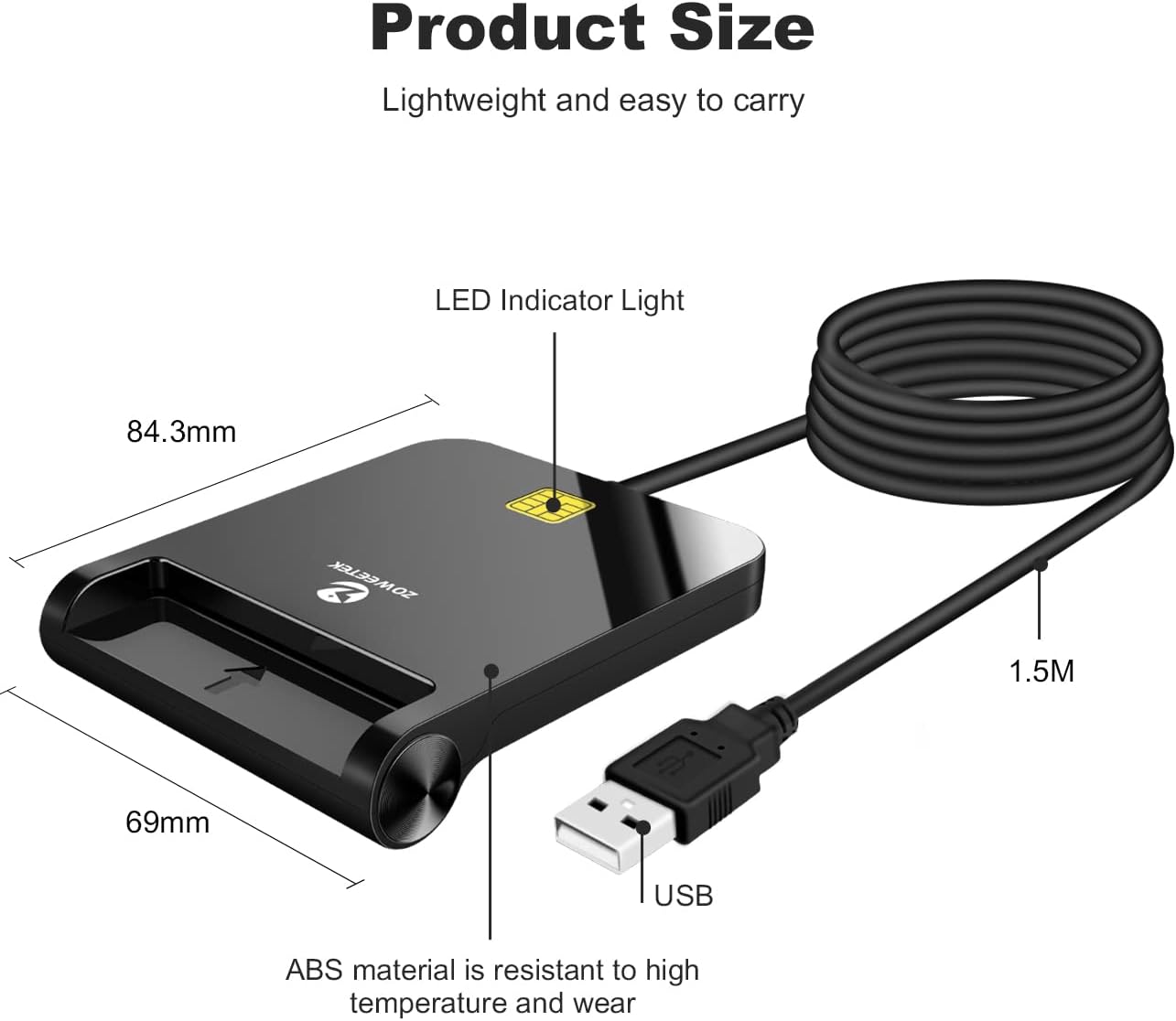 ZOWEETEK CAC Reader Military, CAC Card Reader Military, Smart Card Reader Military, Compatible with Windows, Mac OS and Linux