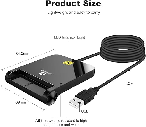 Miniatura 5 de ZOWEETEK Lector CAC Militar, Lector de Tarjetas CAC Militar, Lector de Tarjetas Inteligentes Militar, Compatible con Windows, Mac OS y Linux