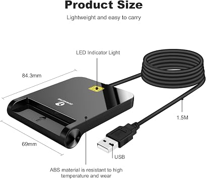 ZOWEETEK CAC Reader Military, CAC Card Reader Military, Smart Card Reader Military, Compatible with Windows, Mac OS and Linux