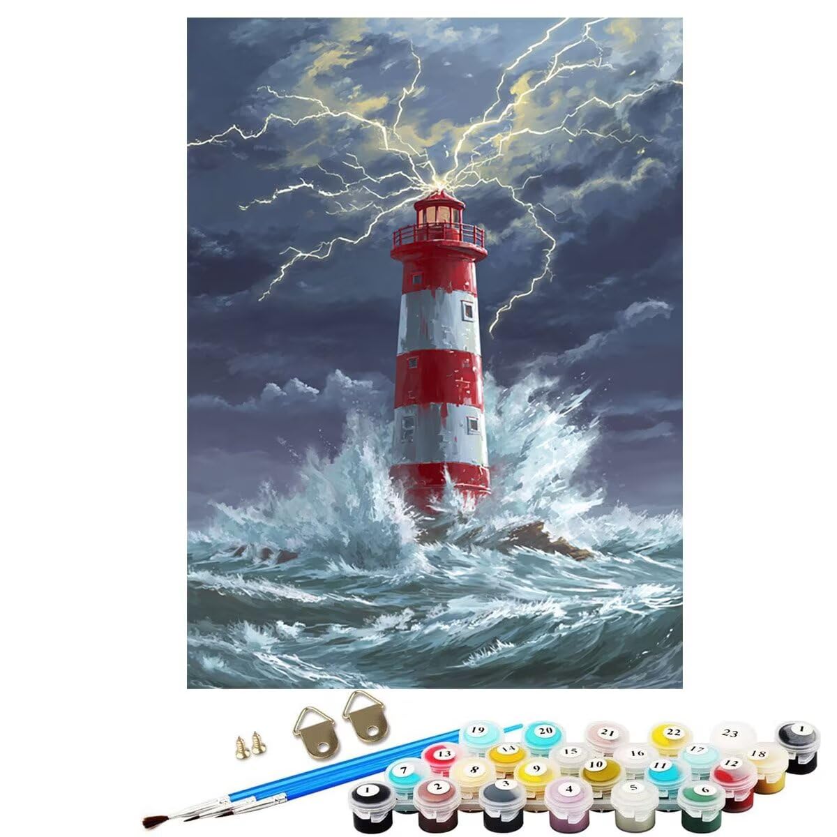 Landschaft Leuchtturm Malen Nach Zahlen Erwachsene, Paint by Numbers Adult Set, Heimwerk Malen Nach Zahlen Kinder Mit Rahmen, Pinsel und 36 Acrylfarbe Als für Deko Wohnzimmer 60 x 80 cm BJHDK564