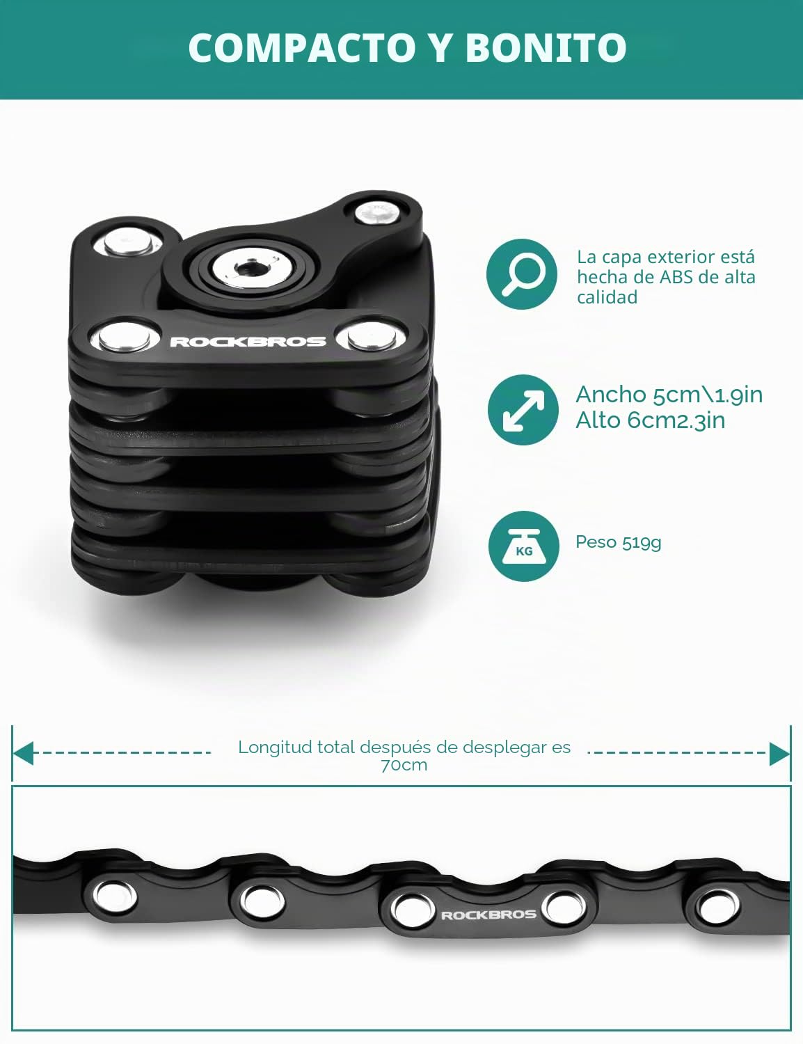 ROCKBROS Candado Plegable con Llaves de Bicicleta Antirrobo, Cerradura Portátil Seguridad con Soporte de Montaje para MTB Bicicleta de Carretera, Negro