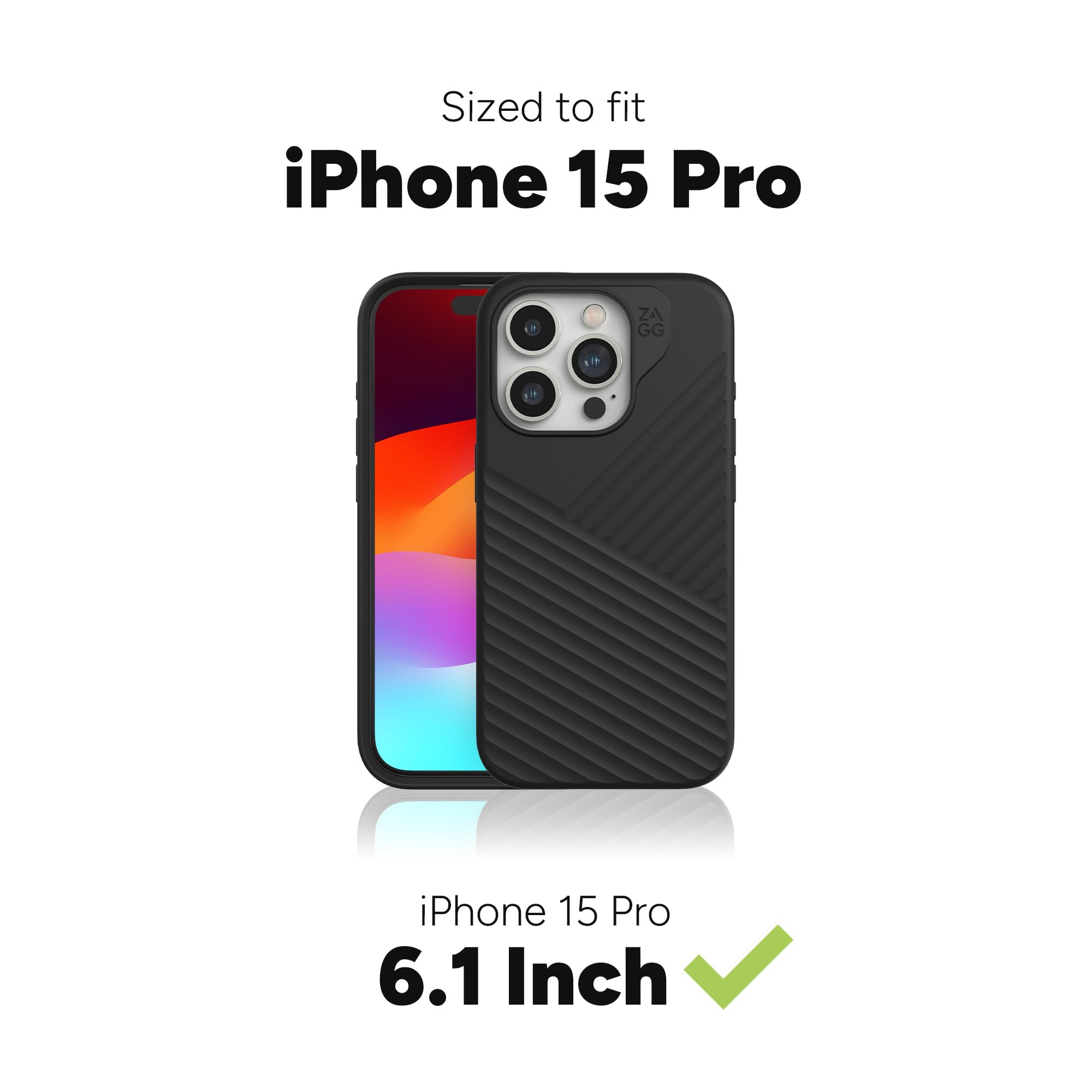 ZAGG Denali - Custodia a scatto per iPhone 15 Pro, protezione dalle cadute (5 m), custodia per cellulare testurizzata a doppio strato, design antiscivolo, custodia per telefono MagSafe, blu navy