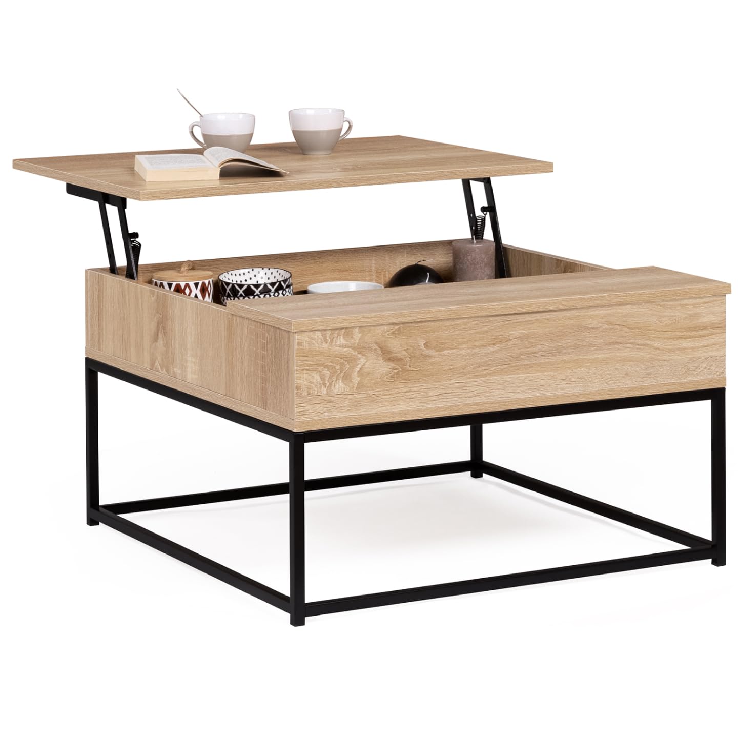 IDMarket - Table Basse Plateau relevable carrée Detroit Design Industriel