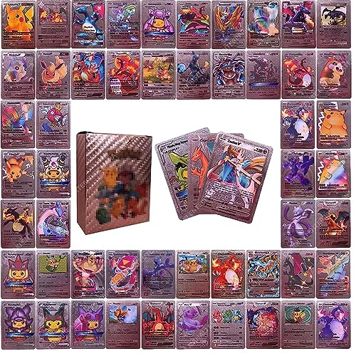 Image of 55 PCS Rose Gold Foil Card Assorted Cards TCG Deck Box - V Series Cards Vmax GX Rare Golden Cards and Common-Rare Mystery Card, Toy for Kids (Rose Gold)