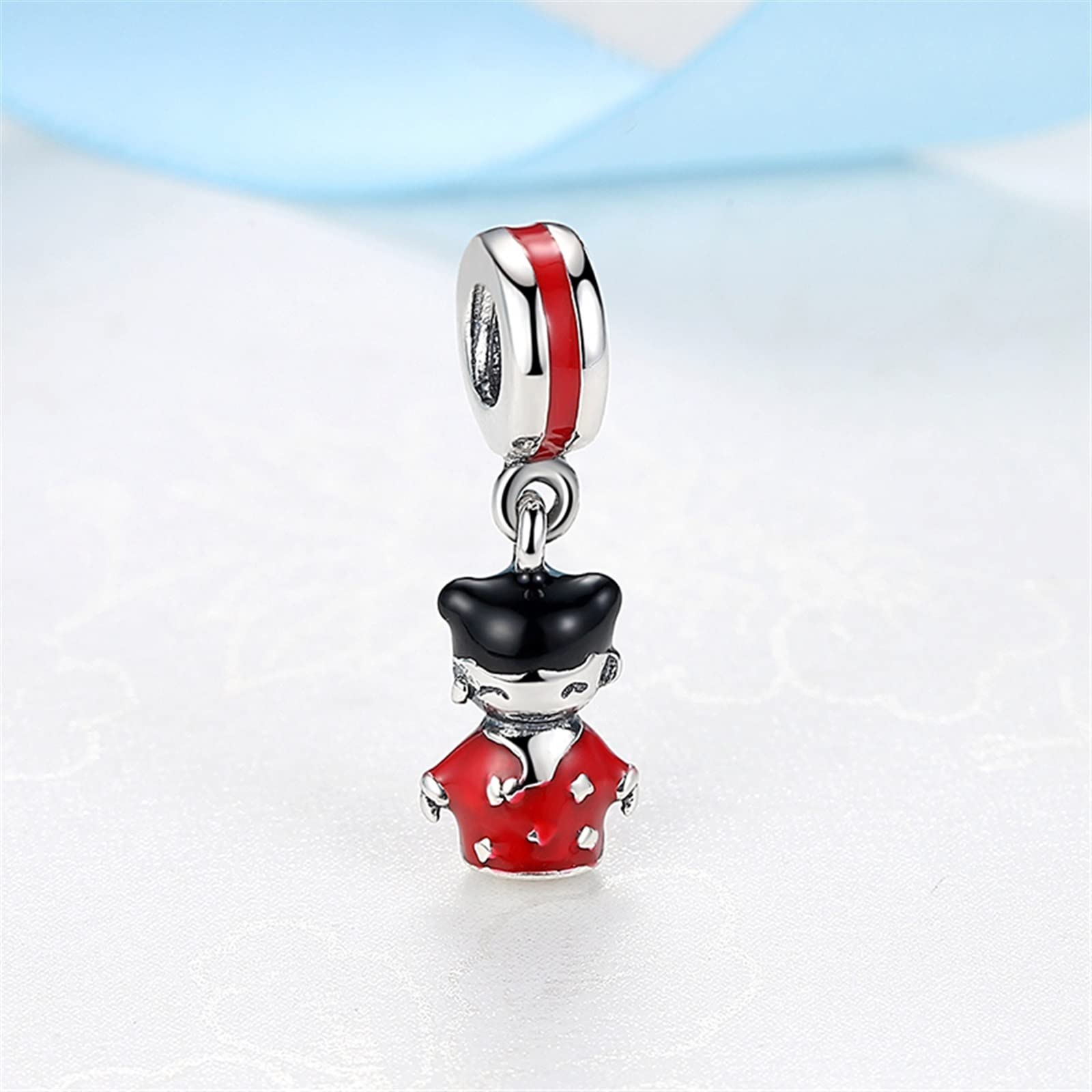 925 Argento Bead Charms Smalto Rosso Carino Ragazza Pendente Perline Charms Adatto Bracciali Collane Gioielli Diy 1 Pz, SUNCN