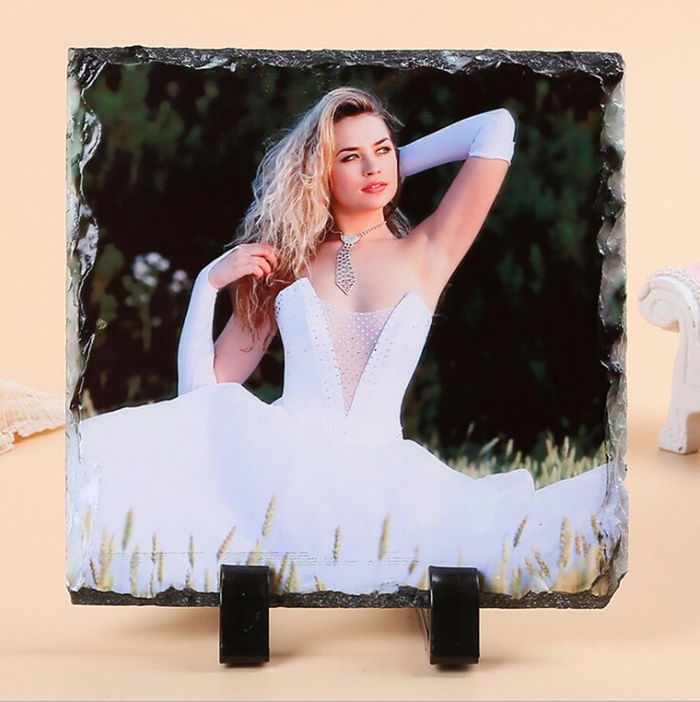 Moonlove Personalized Rock Slate Photo Square Picture Frames Photo Custom Birthday Baby Birth Valentine's Day Christmas Gift