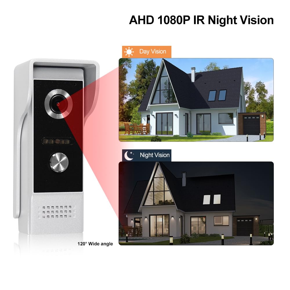 Videocitofono cablato da 7 pollici, 1080p, monitor per interni, touch screen, con campanello a infrarossi HD, WiFi, app Tuya per villa, casa, ufficio, appartamento (2 unità interne + 1 unità