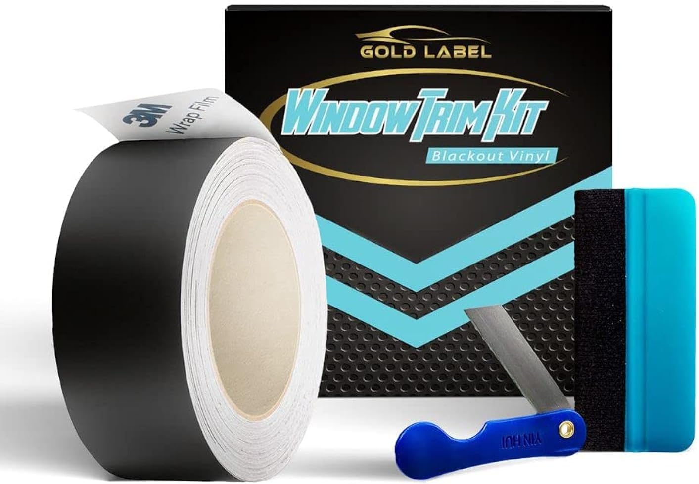 3M Black Out Trim Chrome Delete Vinyl Wrap Kit | 25ft Roll of 3m Scotchprint 2080 | Felt Edge Squeegee and Razor Blade Included (Matte, 2" by 25ft)