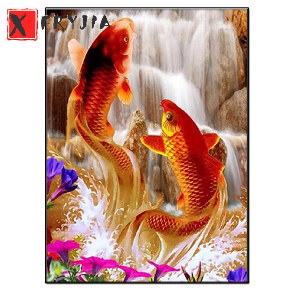 Broderie diamant 5D carpe poisson mosaïque ronde animaux 40x50