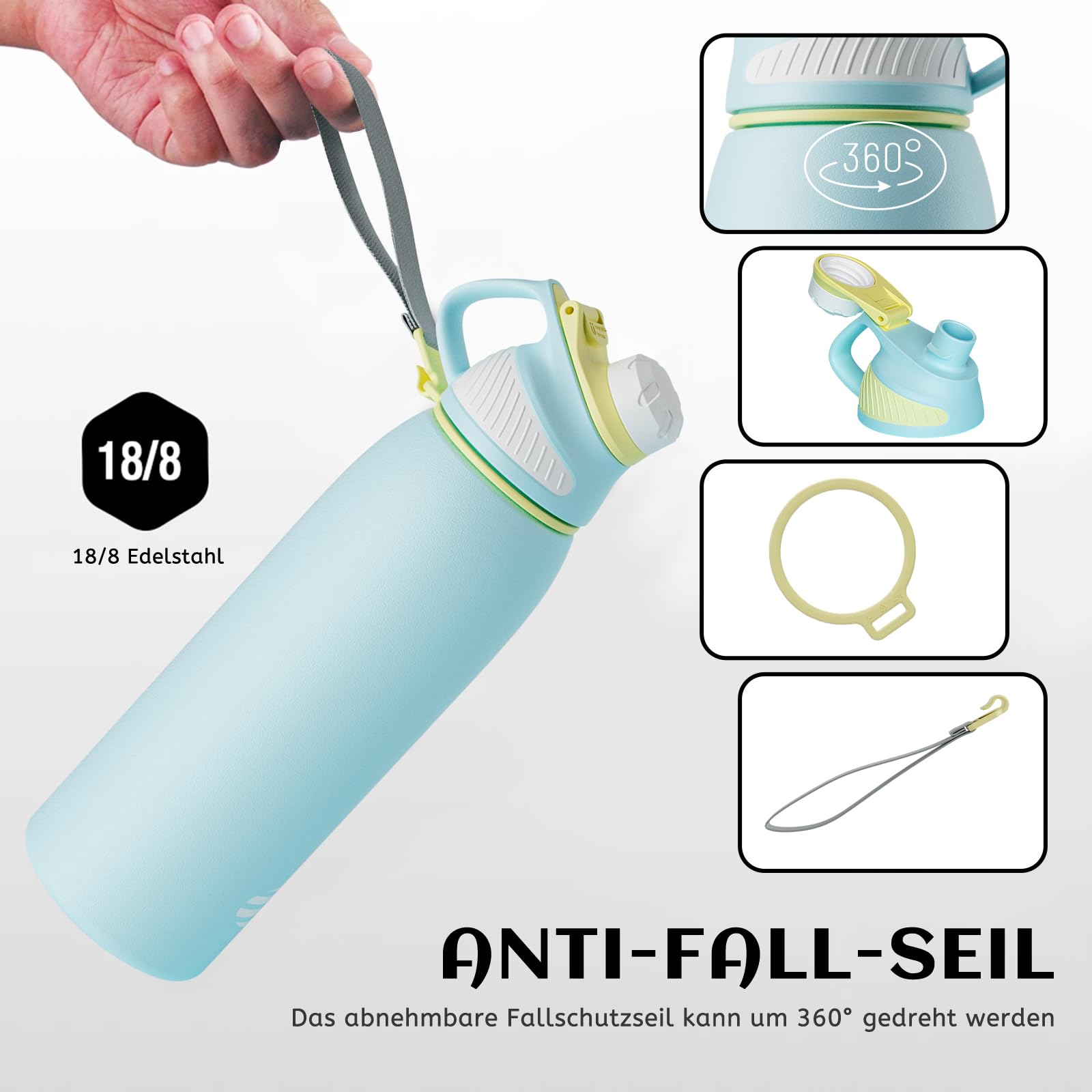 Fjbottle Borraccia Termica con Tappo magnetico 1L, 800ml, 600ml, 400ml Bottiglia Termica per Bambini - Senza BPA/Senza Perdite Borracce acciaio inox per Scuola, Sport, Palestra, Ciclismo