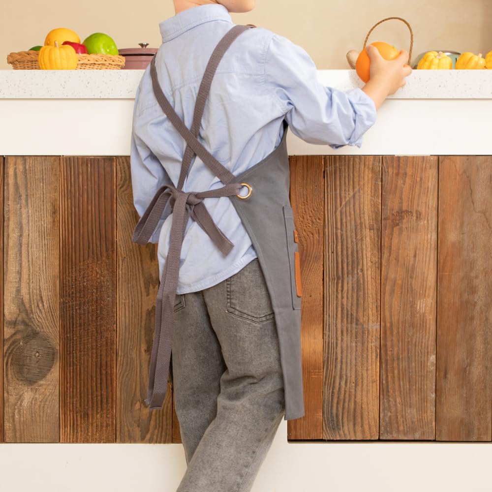 NEOVIVA Werkzeugschürze Lederschürze für Herren und Kinder, Tischlerschuerze, Arbeitsschürze, Schweißerschürze mit Taschen und Verstellbaren Gekreuzten Trägern, Strapazierfähiges Segeltuch