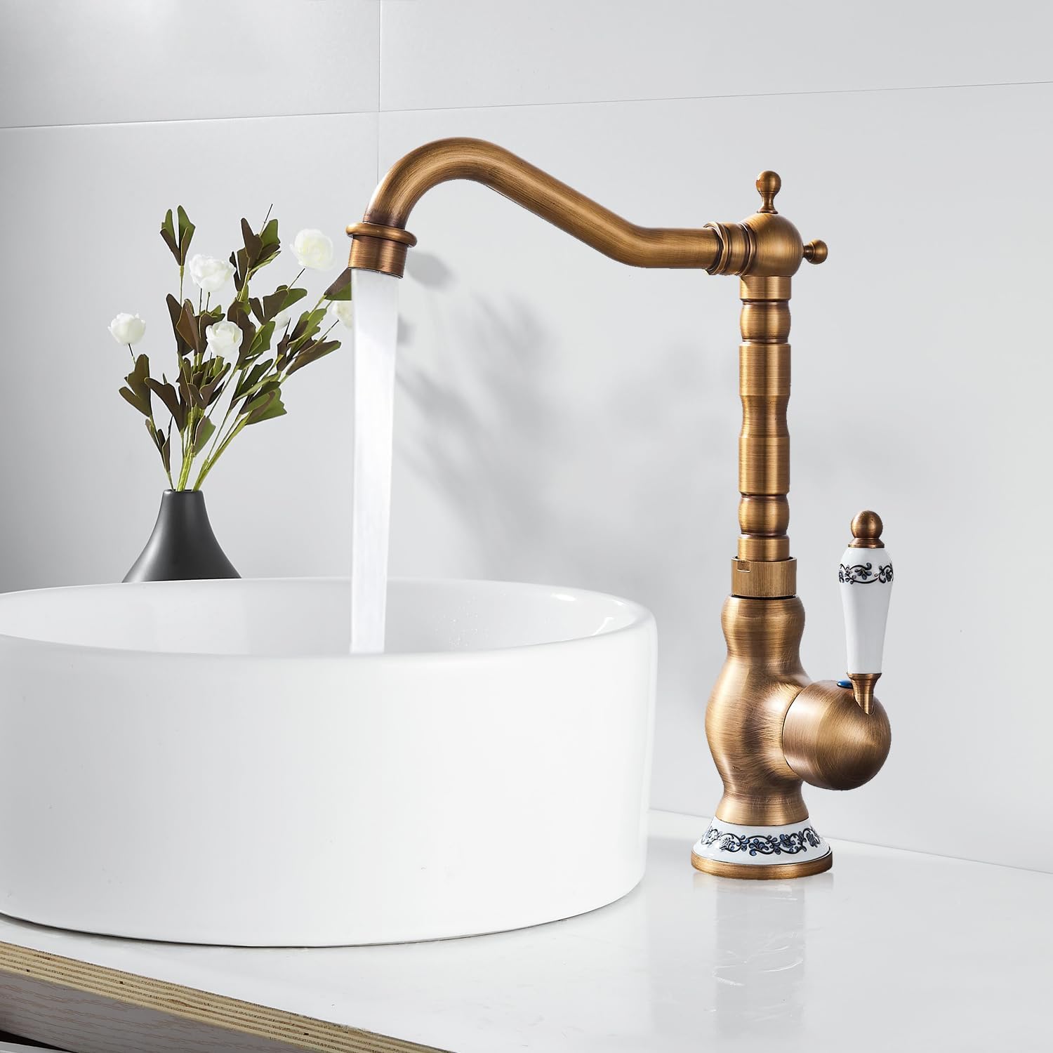 Rubinetto da cucina retrò in ottone rubinetto bagno medievale rubinetto da cucina alto ad arco Faucet Vintage marrone