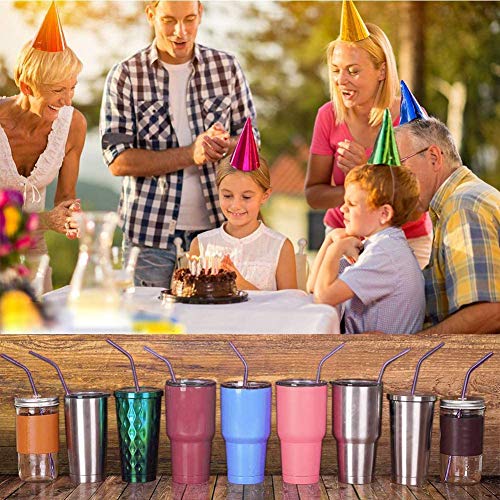Image of STAR WORK - 4 Stainless Steel Long Reusable Metal Straws for Drinks with 1 Cleaning Brushes Drinking Straws for Travel,Kids,Home,Bar (Purple)