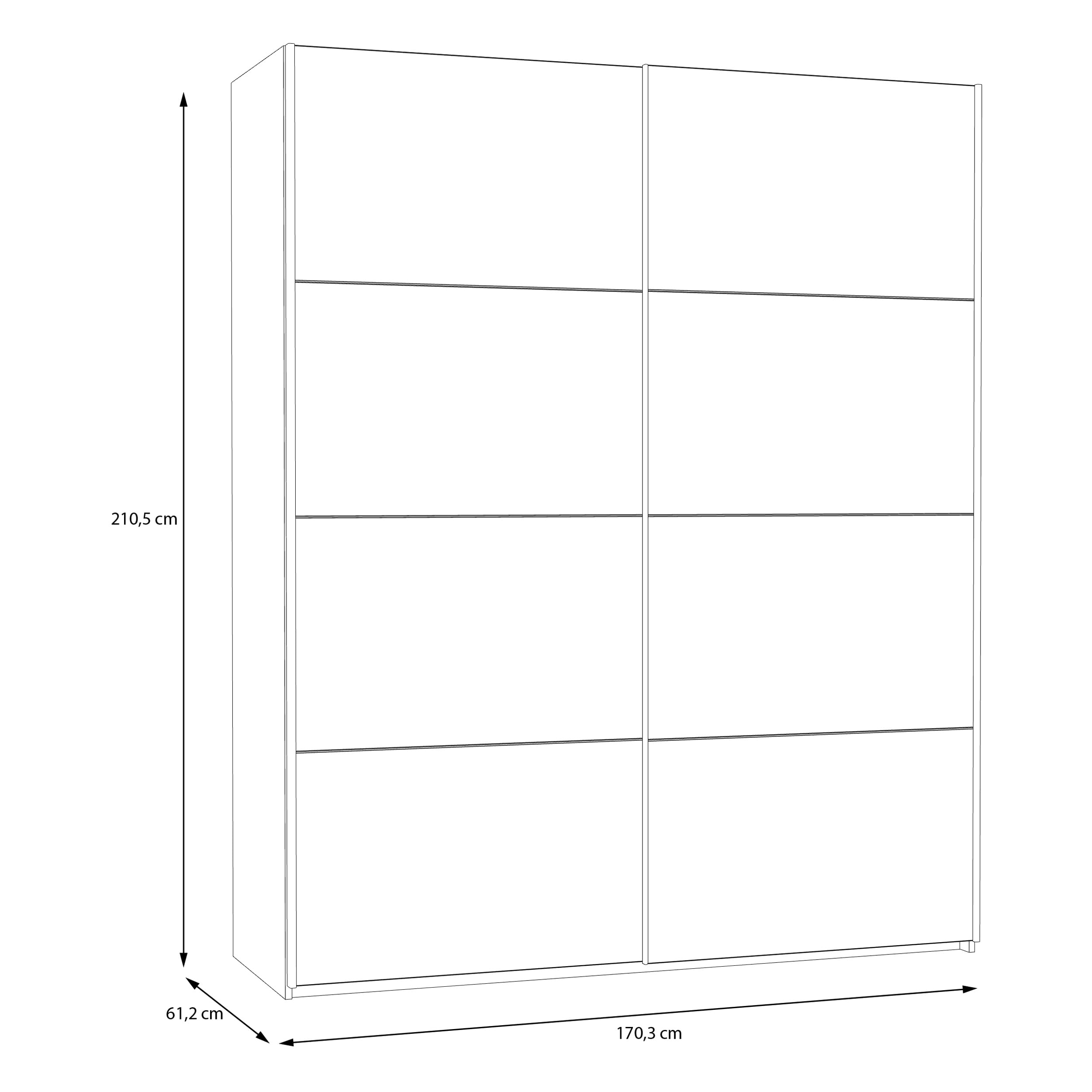 Forte Schach & MATT 2 weißer Kleiderschrank 170 180, moderner Schwebetürenschrank, 2-türig, Holzwerkstoff, Weiß Matt, 170,3 cm breit x 210,5 cm hoch x 61,2 cm tief