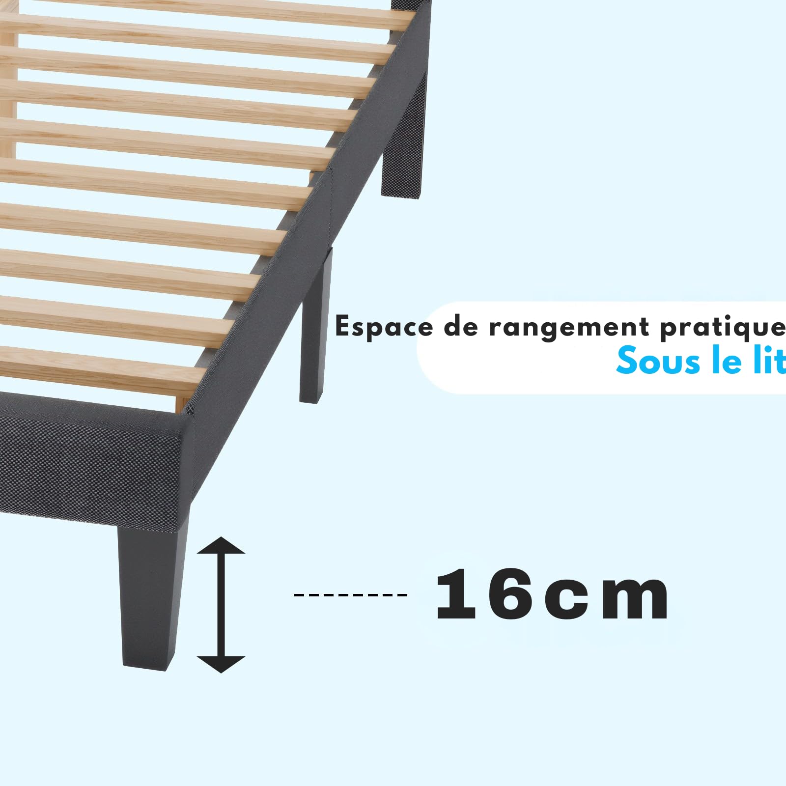 LEADZM Lit 2 Personnes 140×200cm Cadre sommier Lattes