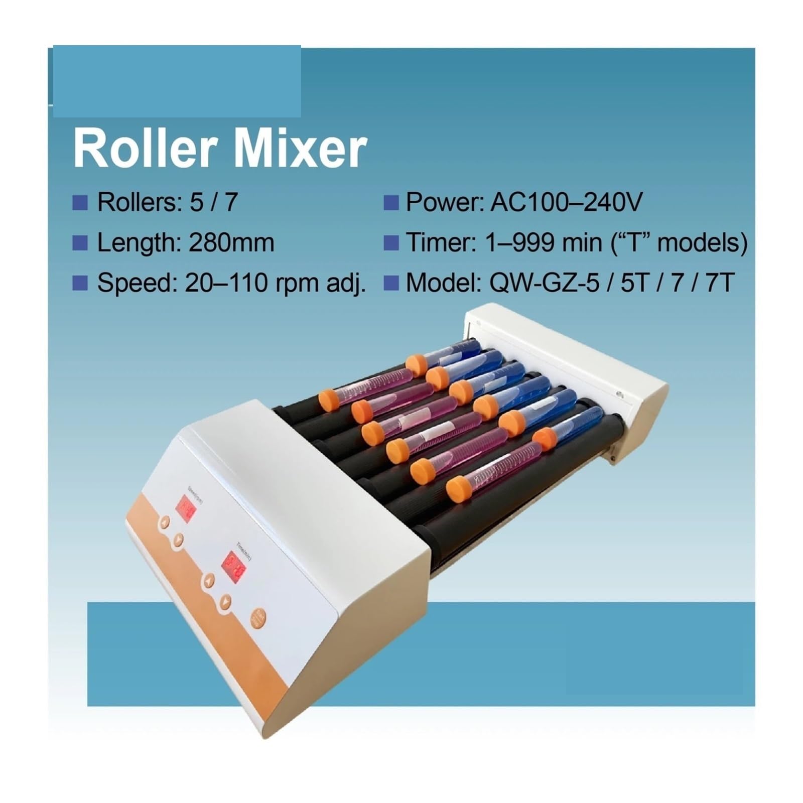 Tischzentrifuge, QW-GZ-5T Digitaler Röhrchenmischer Mit Timer, Labor-Blutröhrchenmischer, 5-Walzen-Design, 110 U/min, For Hybridisierungsmischung | QW-GZ-7T
